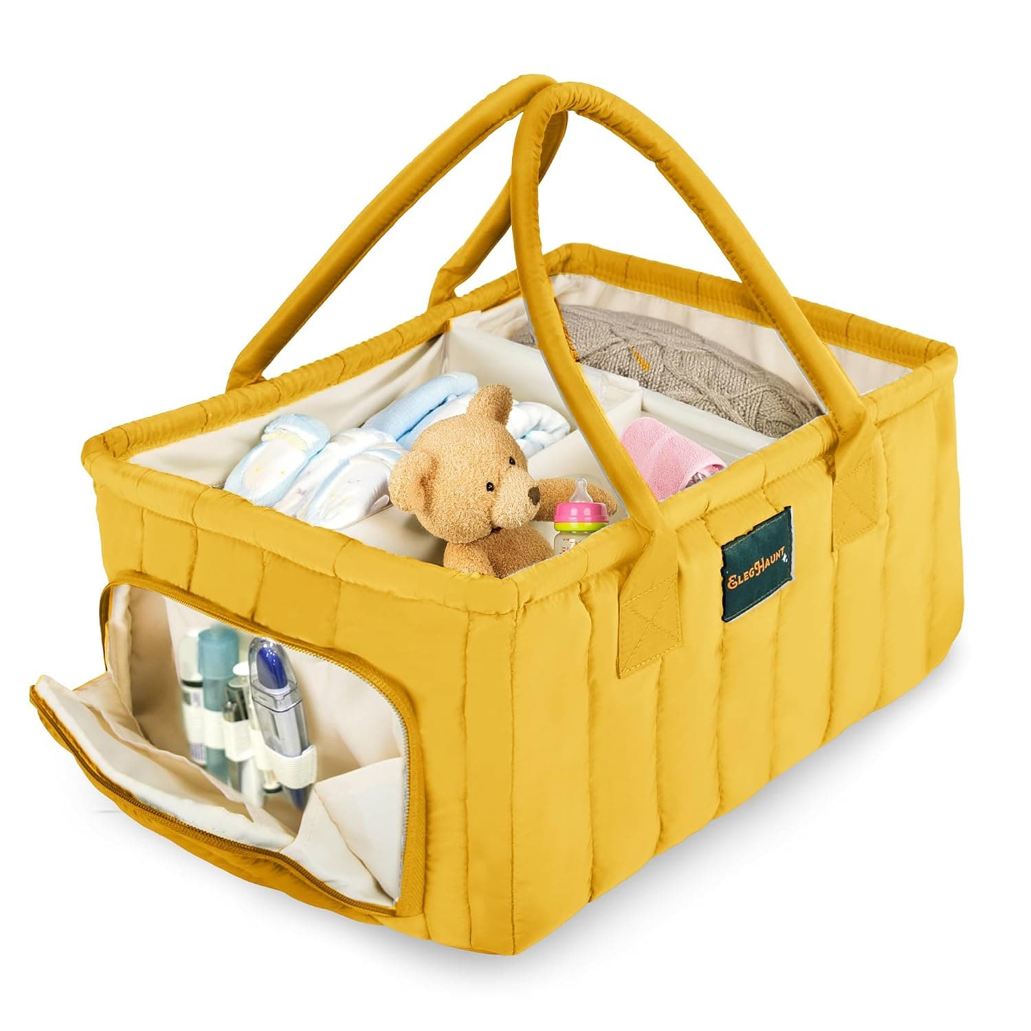 Baby Diaper Caddy Basket Organizer-Sturdy, Breathable & Washable - Stylish Storage, Portable, Car Caddy Organizer, Nursery, Baby Gift Registry Newborn Essentials (Yellow)