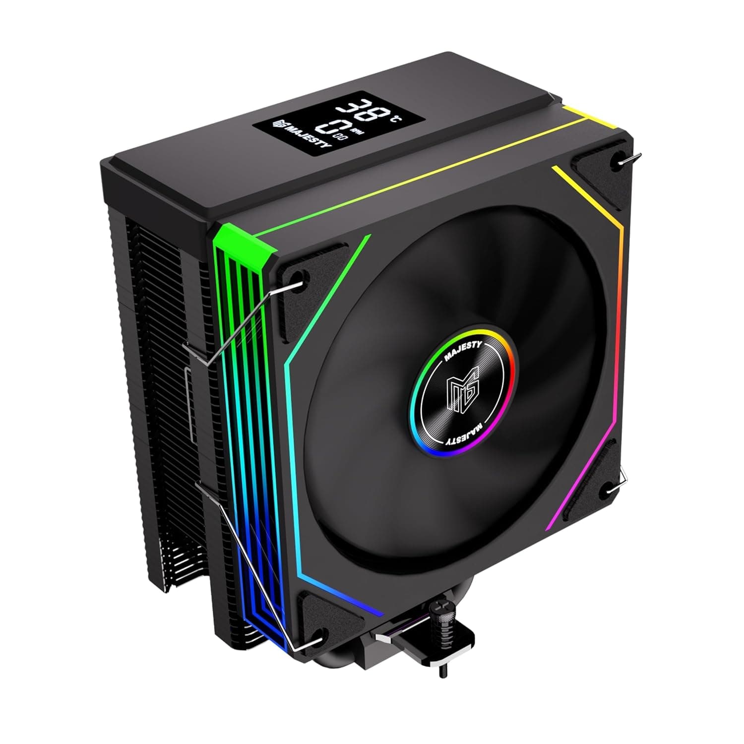 Majesty 6 Heat Pipes CPU Air Cooler with Digital Display, 120mm Hydraulic ARGB Fan, Low Noise 30dBA, 220W Heat Dissipation, Compatible with Intel LGA1700 & AMD AM5 (Black)