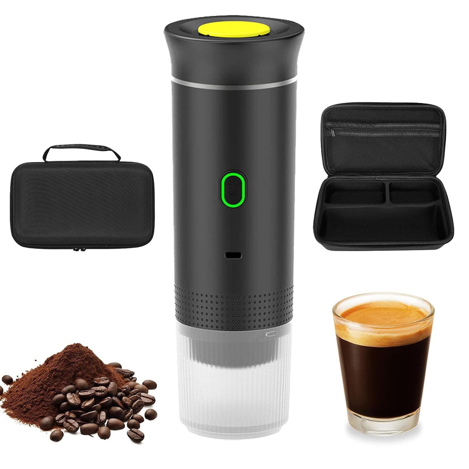 Portable Espresso Maker,3-in-1Portable Coffee Maker,20 Bar Mini Espresso Machine,Capsules Coffee Machine for Camping Hiking Office, for NES Capsules, DG Capsules, Ground Coffee, Outdoor Travel