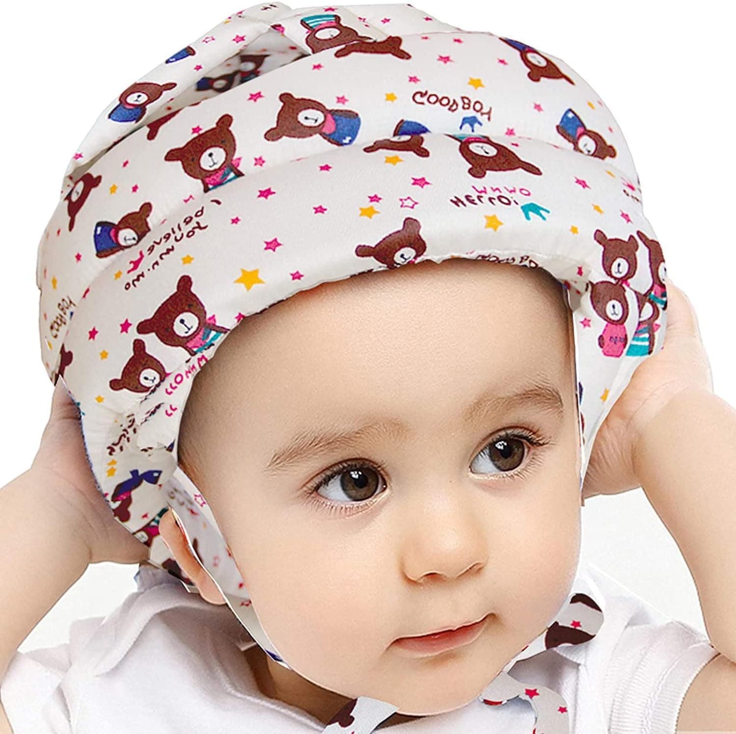 Baby Safety Helmet, Baby Head Protector, Toddler Protective Cap, Child Safety Headguard Hat, Cotton Adjustable Safety Helmet, Suitable For Learning To Crawl And Walk, Bear