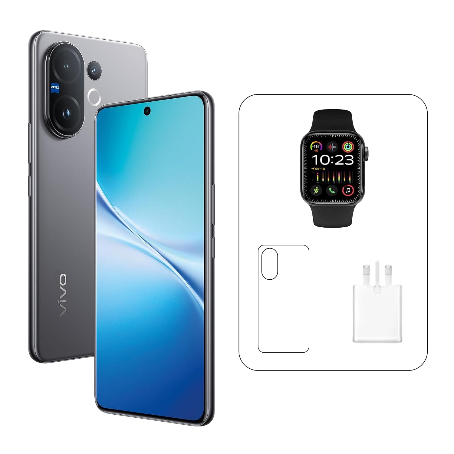 Vivo V60 5G - Mist Grey 12 + 256GB | 50MP ZEISS Camera | 3D curved 120Hz AMOLED Display | 6500mAh | IP69, 4Y Battery | Smart Watch | 455 Days Screen Replace,24 Months Warranty