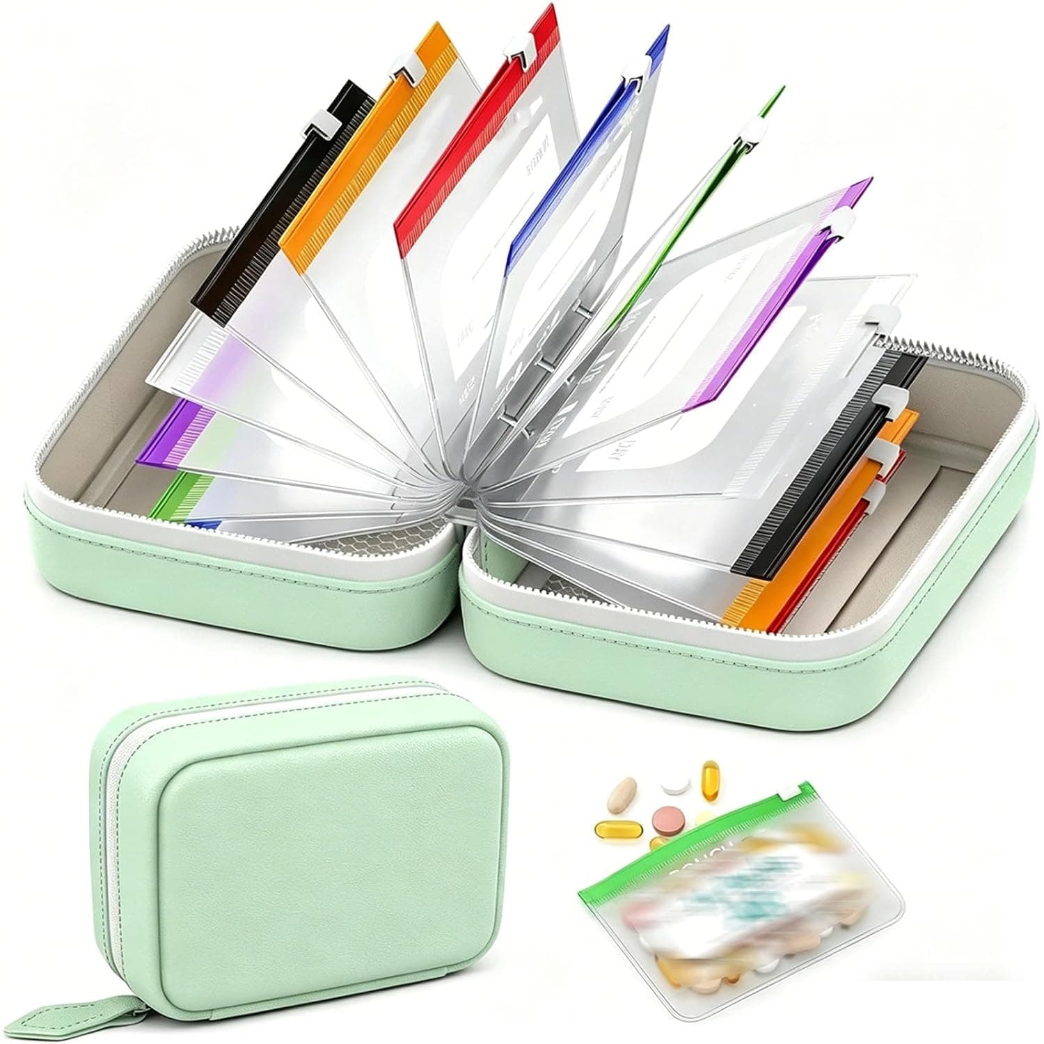 Waterproof Pill Pouch Set-14Pcs Bags Inside - Waterproof Pill Organizer Set, Weekly Travel Medicine Organizer, Color-Coded Zippered Pill Case for Vitamins, Supplements, Fish Oil, Portable Storage (B1)