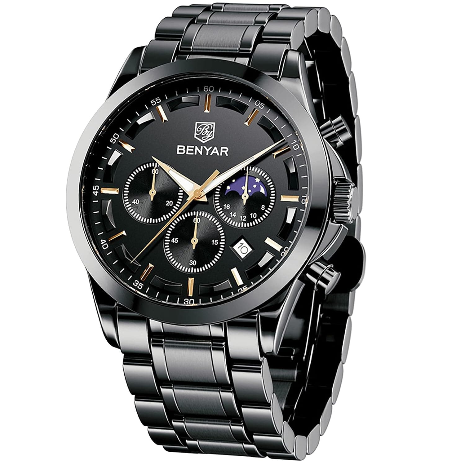 BENYAR Men's Quartz Watch: Stylish Designer Model with Striking Design, Featuring Date Display Chronograph Function Elegant Gift for Men