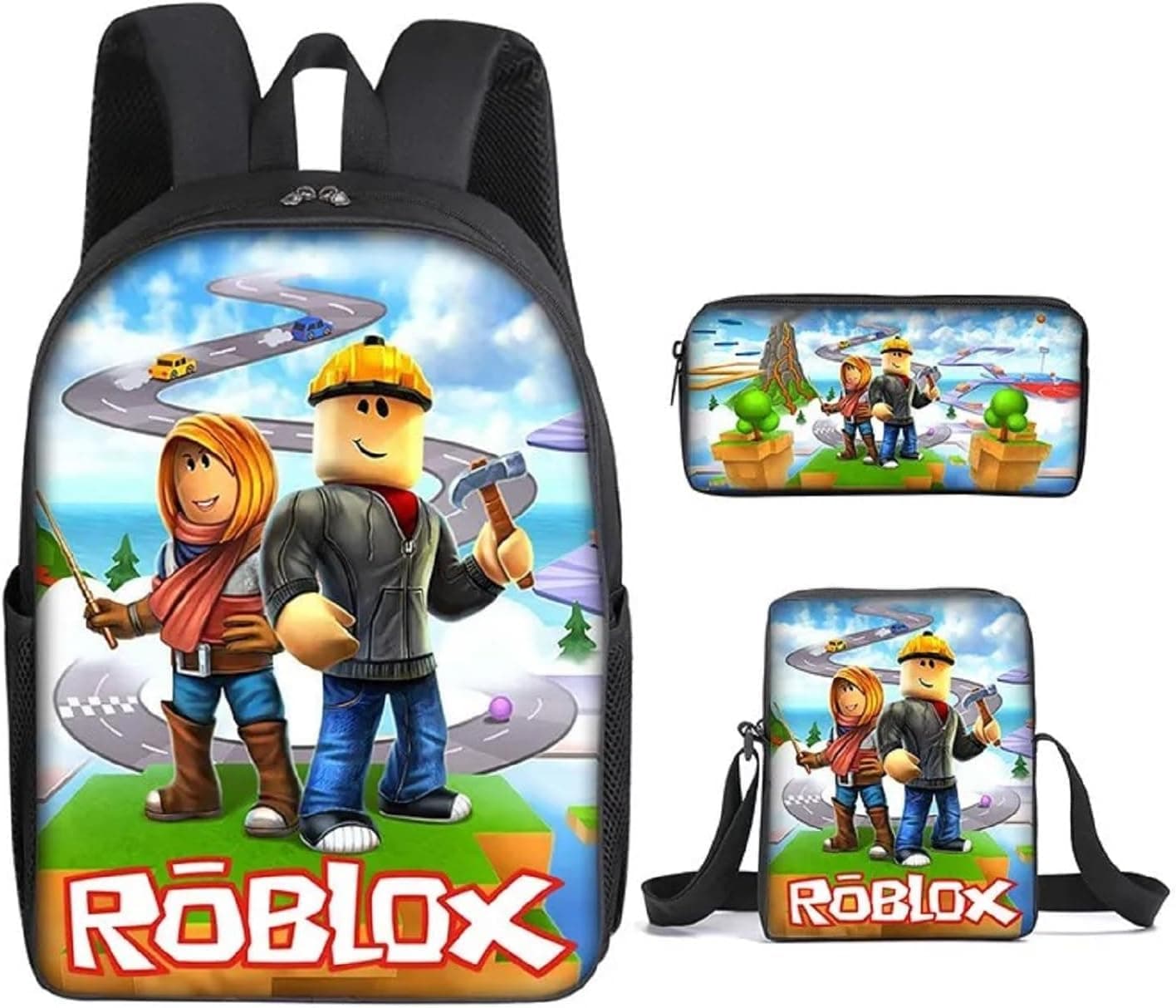 School backpack with unique designs for children, 3 pieces (backpack + pencil case + lunch bag), for elementary school students and children aged 5-10 years, for everyday use and school