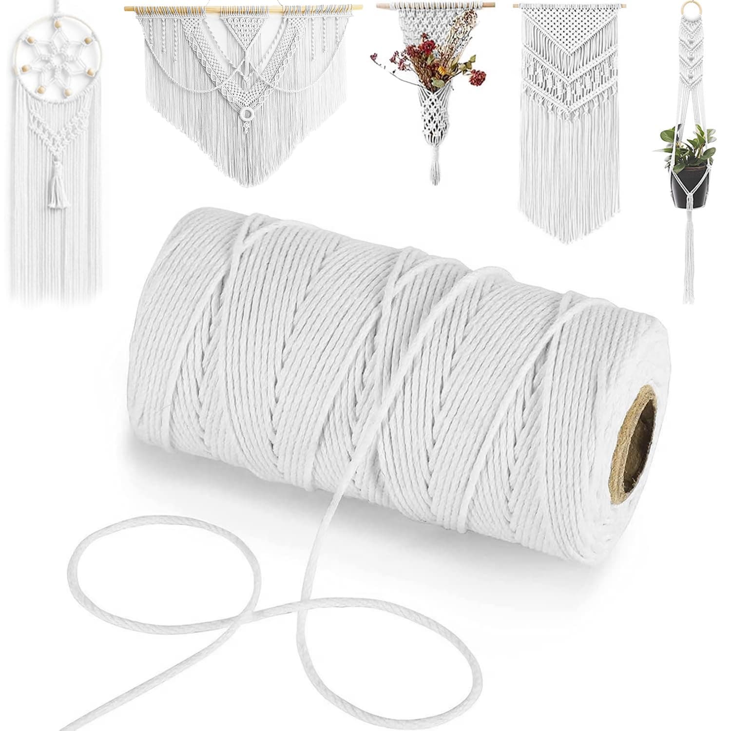 100 M Cooking Twine, Natural White Twine String, Kitchen Twine, Garden String for Gift Wrapping, DIY Scarves, Jewelry and other Crafts, Christmas Decorations Macrame Cord (White, 100m)