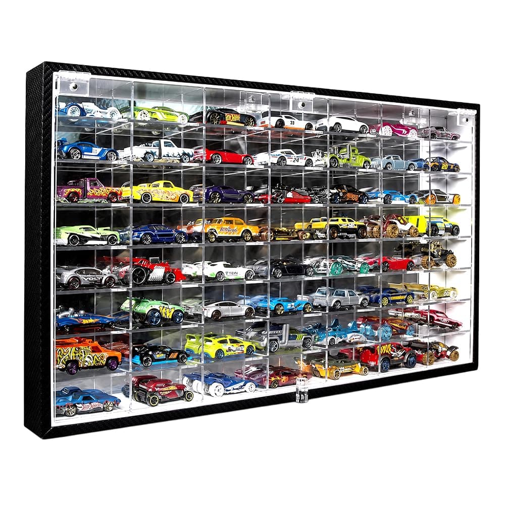 J JACKCUBE DESIGN 1/64 Scale Diecast Car Display Case Wall Mount Storage Cabinet for 56 Toy Cars, Clear Acrylic Collection Organizer Rack (Black, 24.61 x 13.78 x 2.05 inches) - MK184A