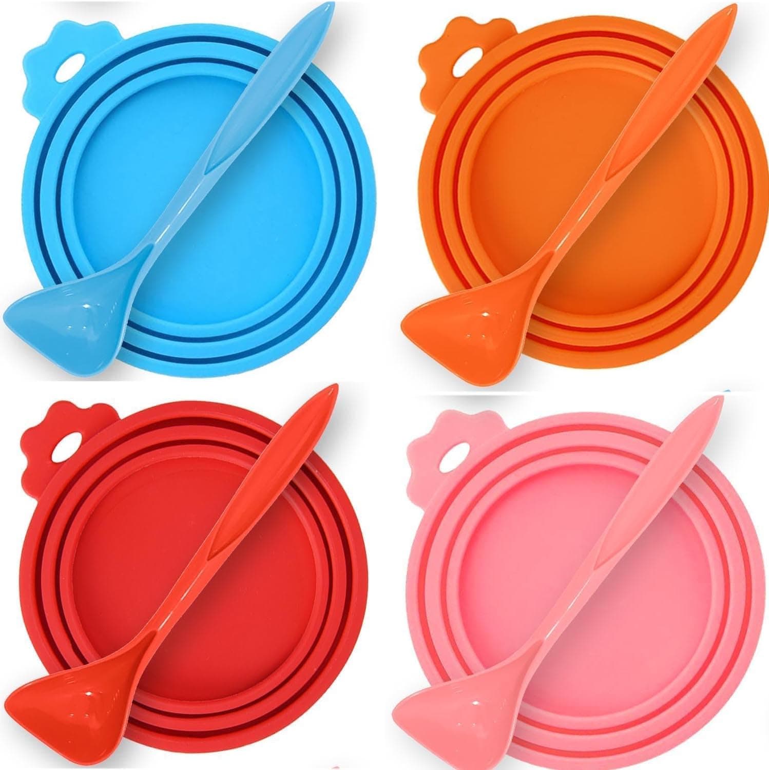 4 Pcs Pet Food Cans Lids, Silicone Food Can Covers for Dog and Cat, BPA Free/Food Safe/Universal, One Fit Most Standard Size Food Can Top