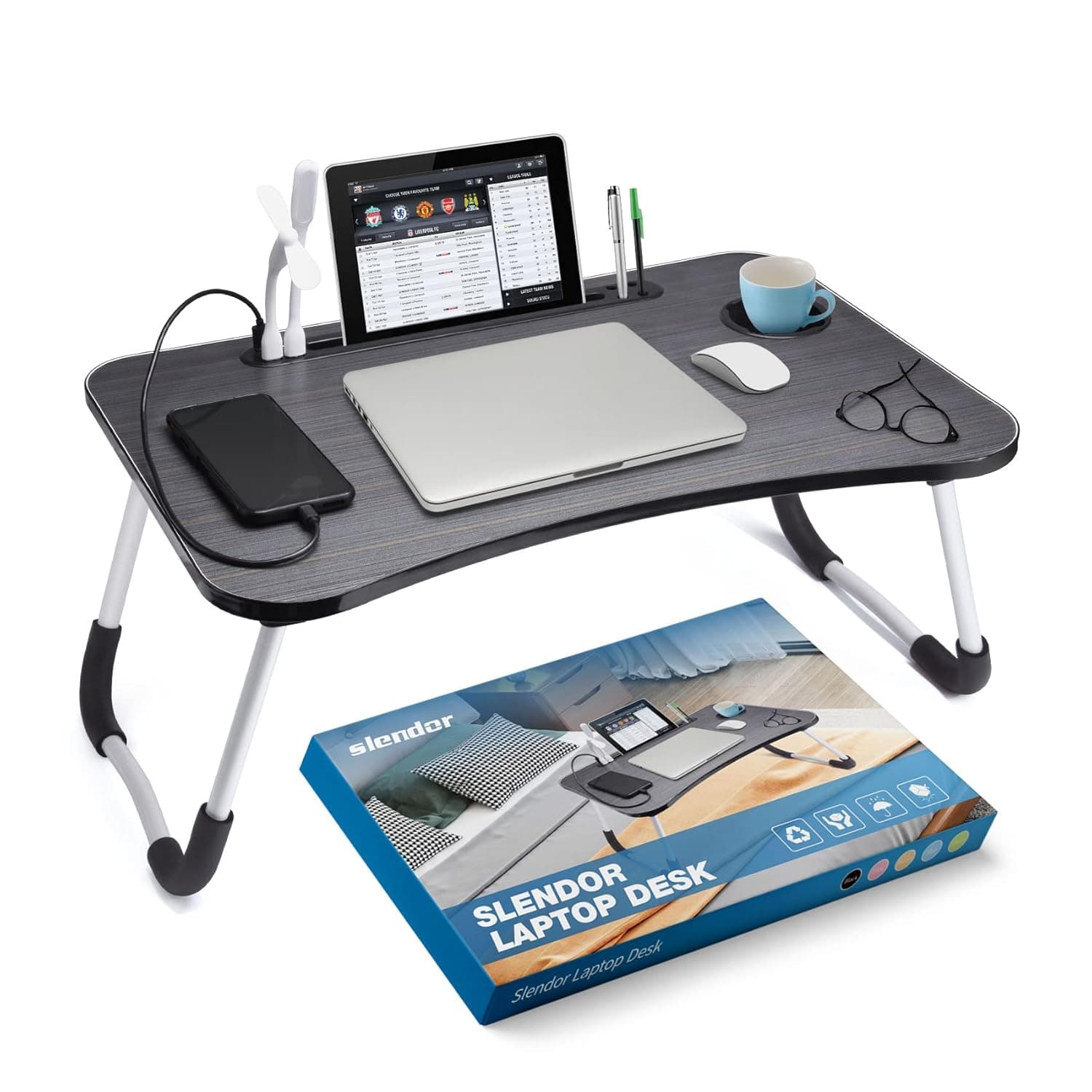Slendor Laptop Desk Foldable Bed Table Folding Breakfast Tray Portable Lap Standing Desk Notebook Stand Reading Holder for Bed/Couch/Sofa/Floor