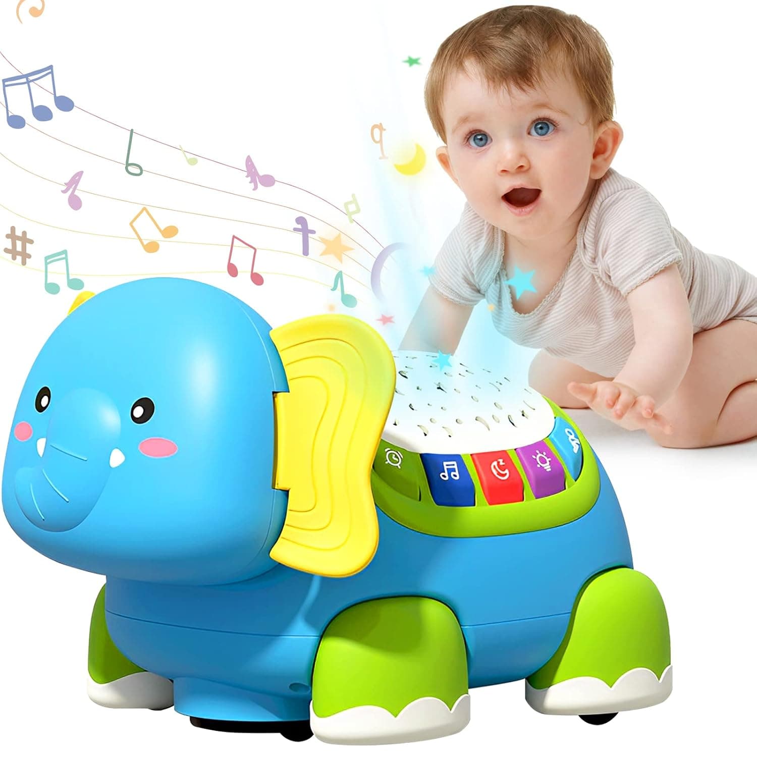 Baby Musical Crawling and Walking Toys Crawling Elephant Baby Toy with Light and Music Projection Infant Toy Cartoon Interactive Music Crawling Toy Educational Gift for Toddlers Home -RLA