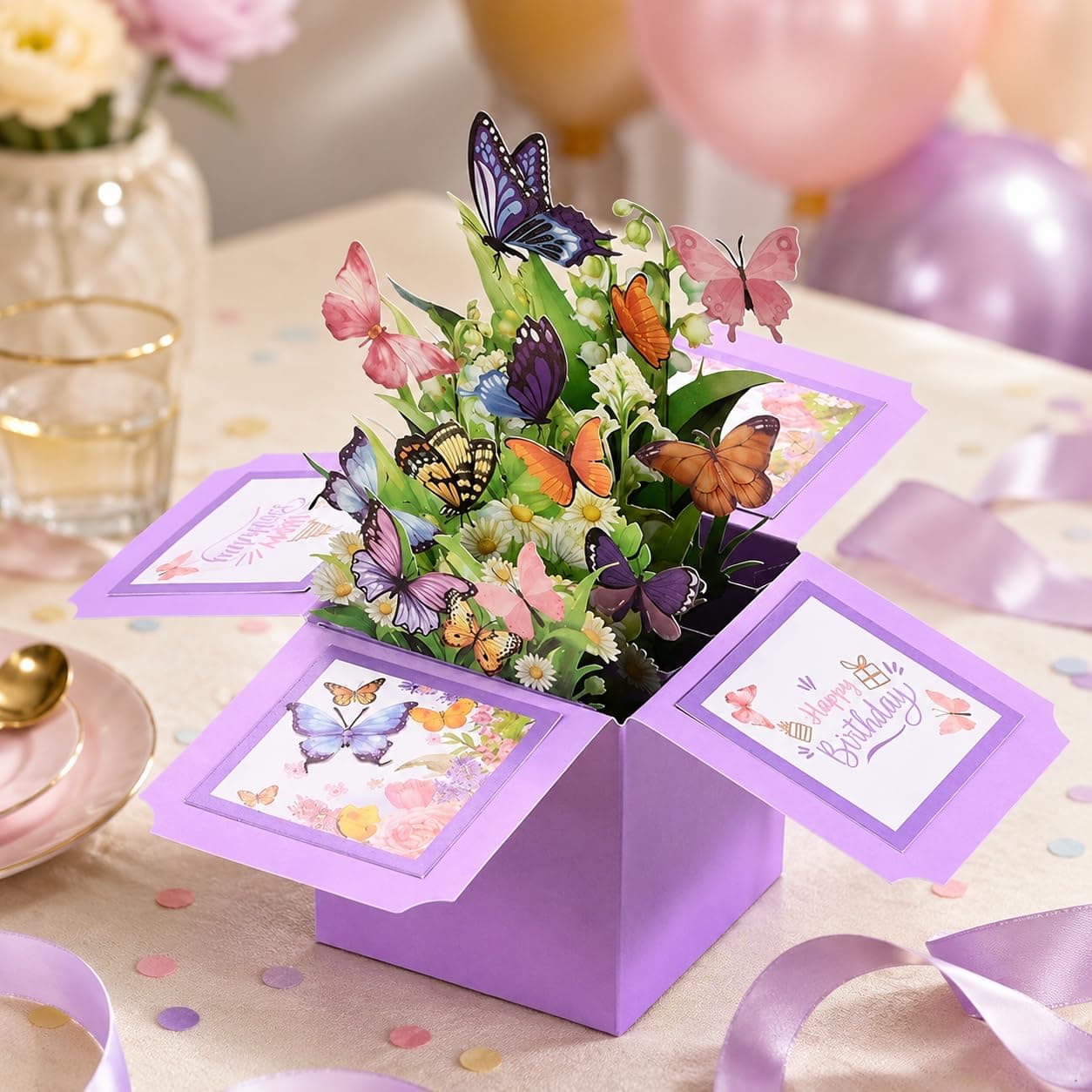 Butterfly Flower Pop Up Birthday Card, Purple, 1 Pc
