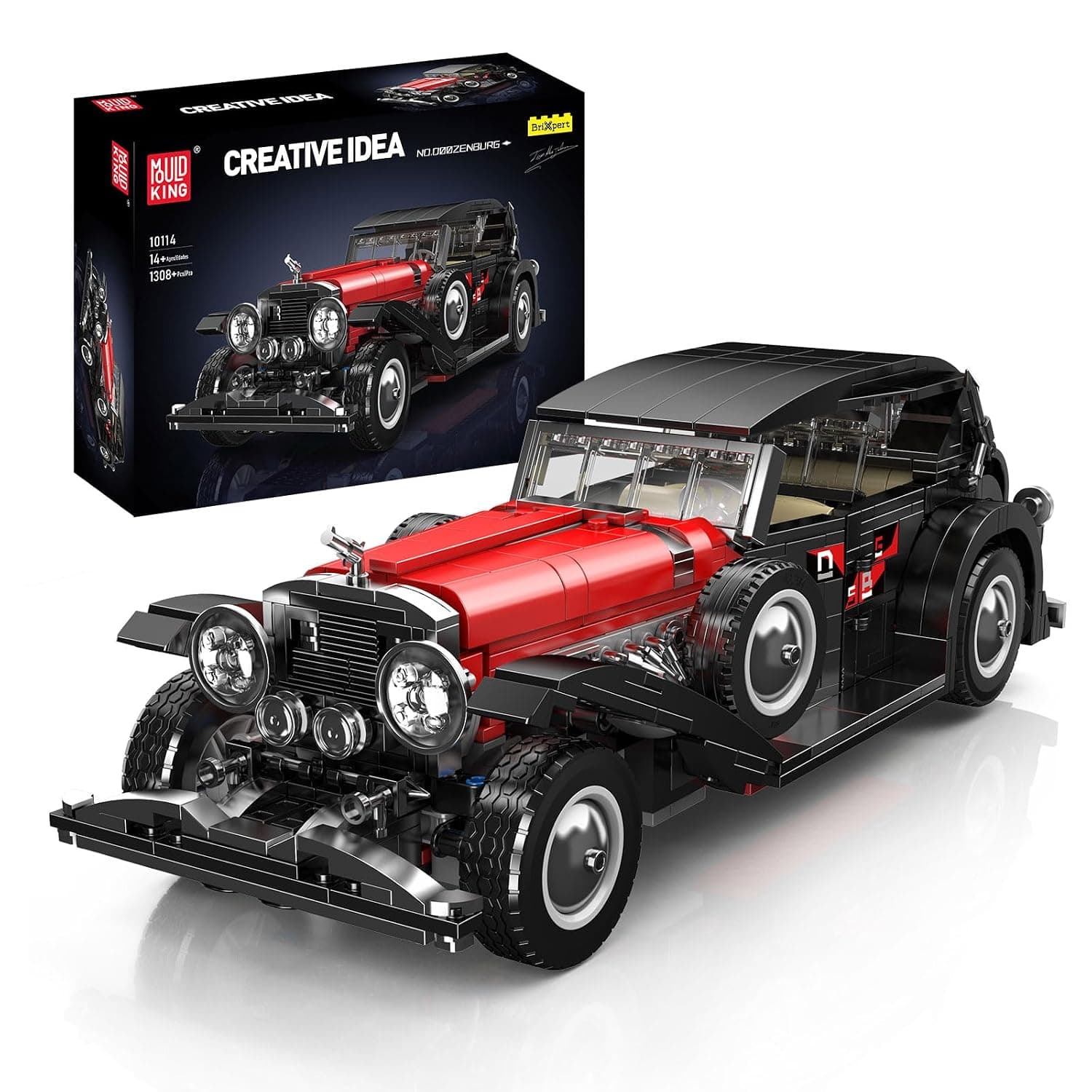 Mould King 10114 Classic Cars Building Kits, MOC Vintage Car Model Building Blocks Set, Gift for Age 14+/Adult Collections Enthusiasts(1308+ Pieces, Static Version)