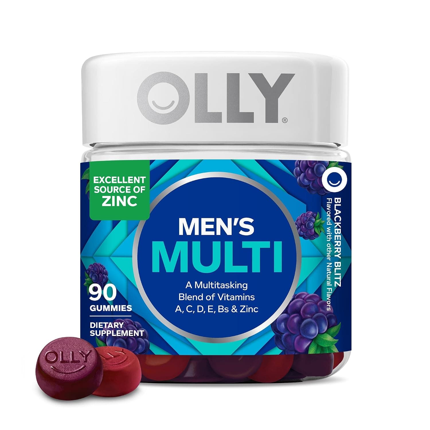 OLLY Perfect Men's Multi-Vitamin Gummy Supplements, Blackberry Blitz, 90 Count