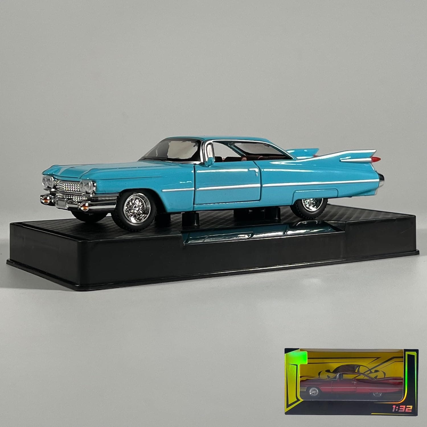 1:32 Cadisllacs EldoRADOs Biarritz Classic Retro Car Alloy Metal Diecast Model Car With Sound And Light Pull Back Collection Hobby (Blue Box)