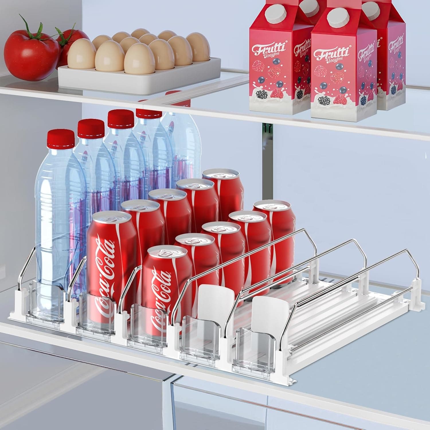 Drink Organizer for Fridge, Automatic Can Dispenser, Self-Pushing Soda Storage Rack, Holds up to 25 Cans, Space Saving Refrigerator Organizer