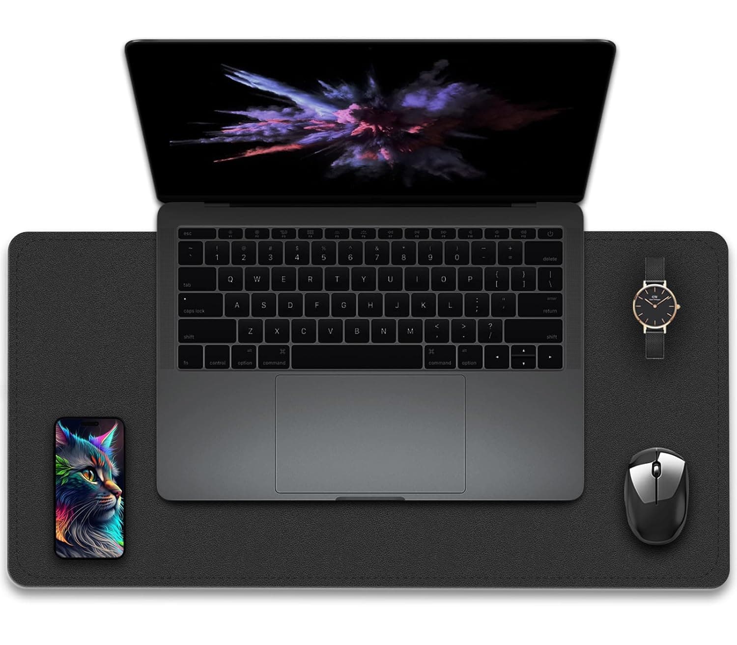 Non-Slip Desk Pad, 24" x 14" Large Mouse Pad, PU Leather Desk Mat with Suede, Laptop Desk Pad, Waterproof Keyboard Pad, Desk Blotter for Office/Home/Decor (Black)