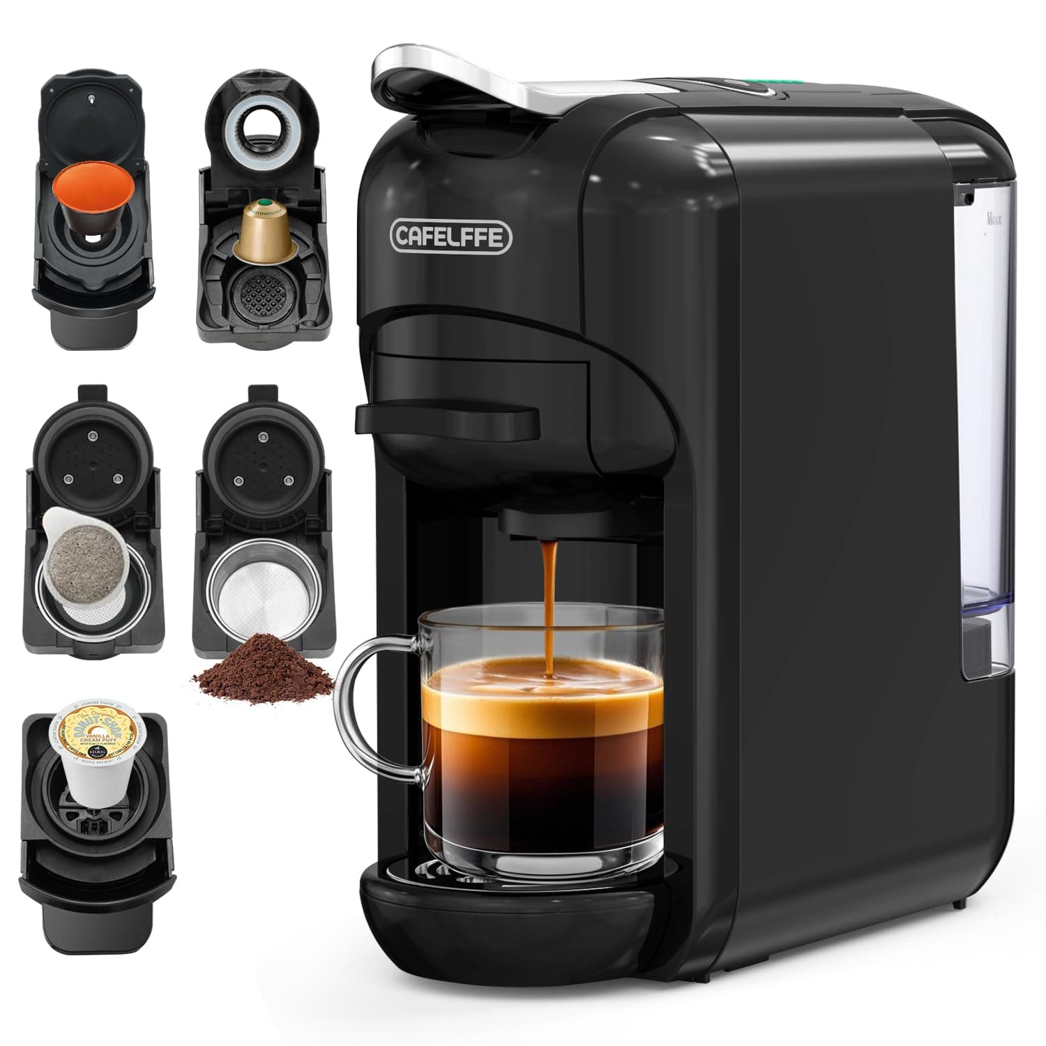 Cafelffe 5in1 Automatic Capsule Coffee Machine Hot Cold Coffee Maker 19 Bar Espresso Machine For Nes*, DG, Kcup, ESE Pods And Coffee Powder Matte Black