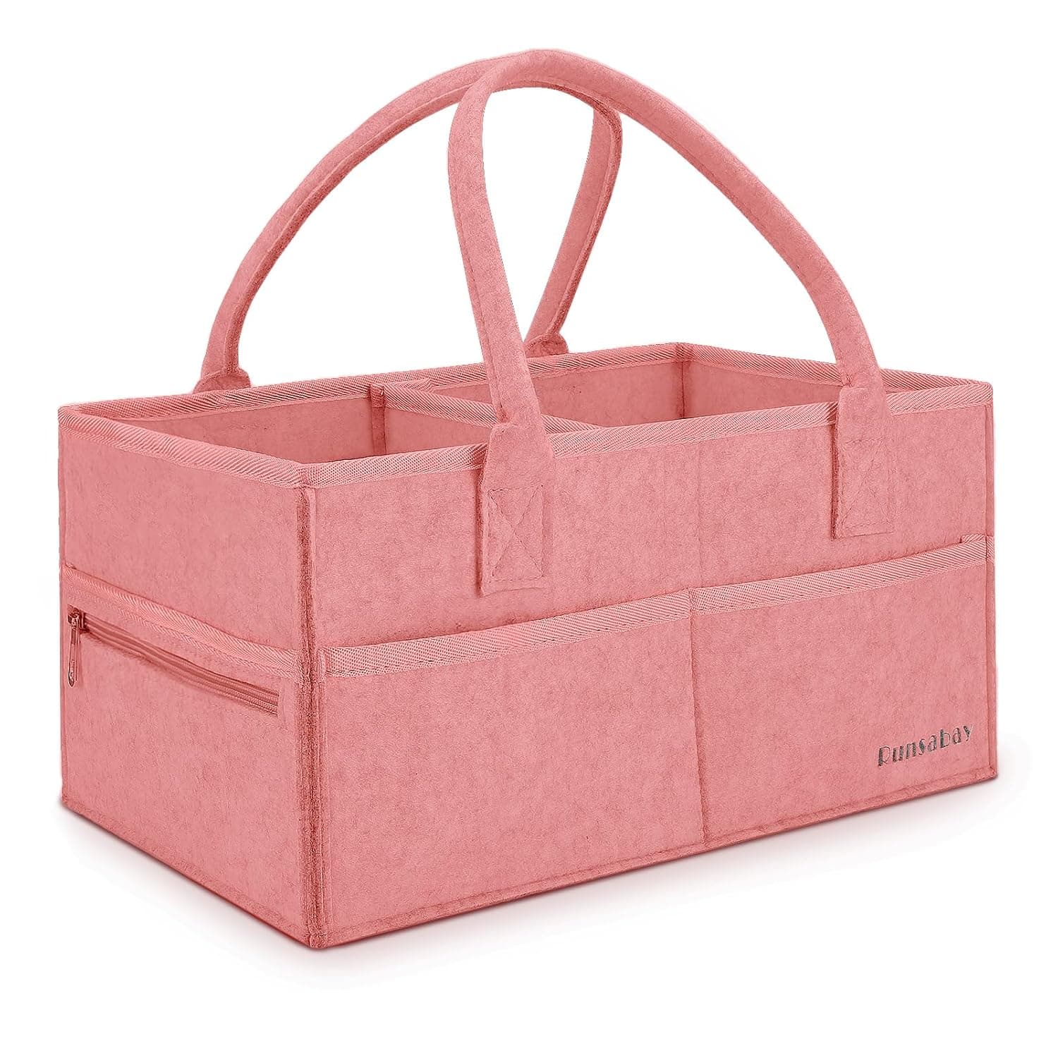 Diaper Caddy Organizer for Newborn Baby Essentials, Large Nursery Storage Bin, Car Organizer for Baby Diapers and Wipes, Baby Basket with Handles - Pink
