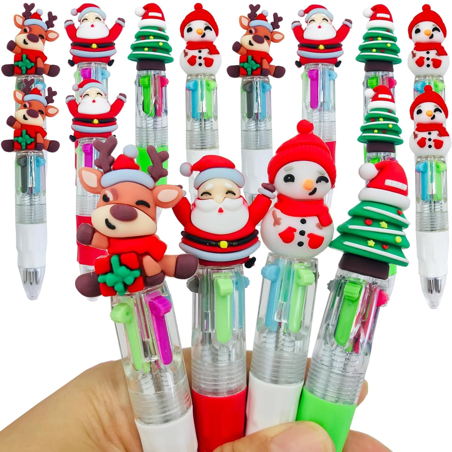 Mini Christmas Multicolor Pen in One 4-in-1 Cute Bulk Fun Pens Assorted Ink Kawaii Ballpoint Pens for Kids Birthday Gift Winter Holiday Student Present School Supplies Party favors (Christmas Style 1)