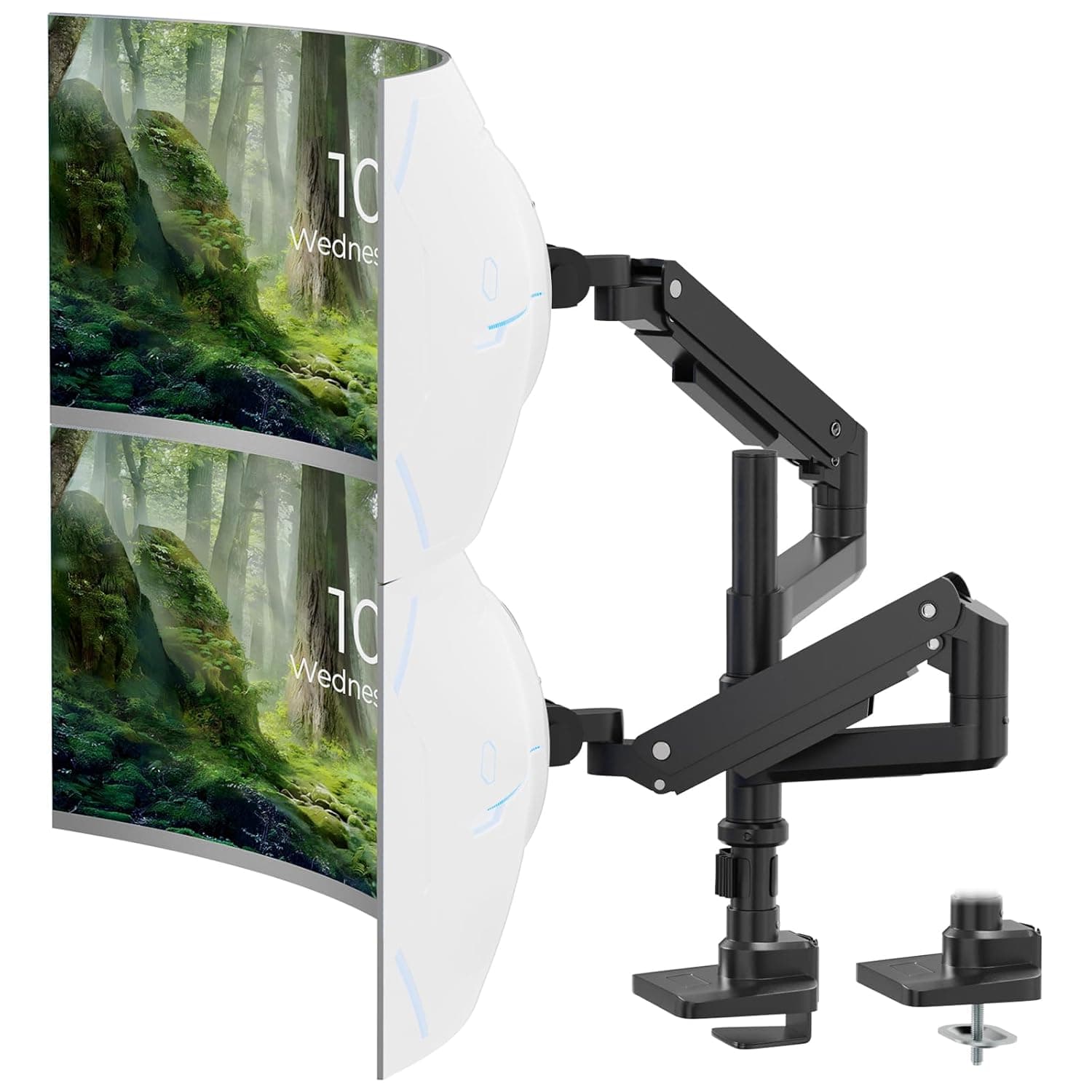 PUTORSEN Heavy Duty Dual Monitor Arm for 17" to 49" Flat and Curved Screens, Vertical Monitor Mount Desk Fully Adjustable, Support Up to 44lbs, VESA 75/100