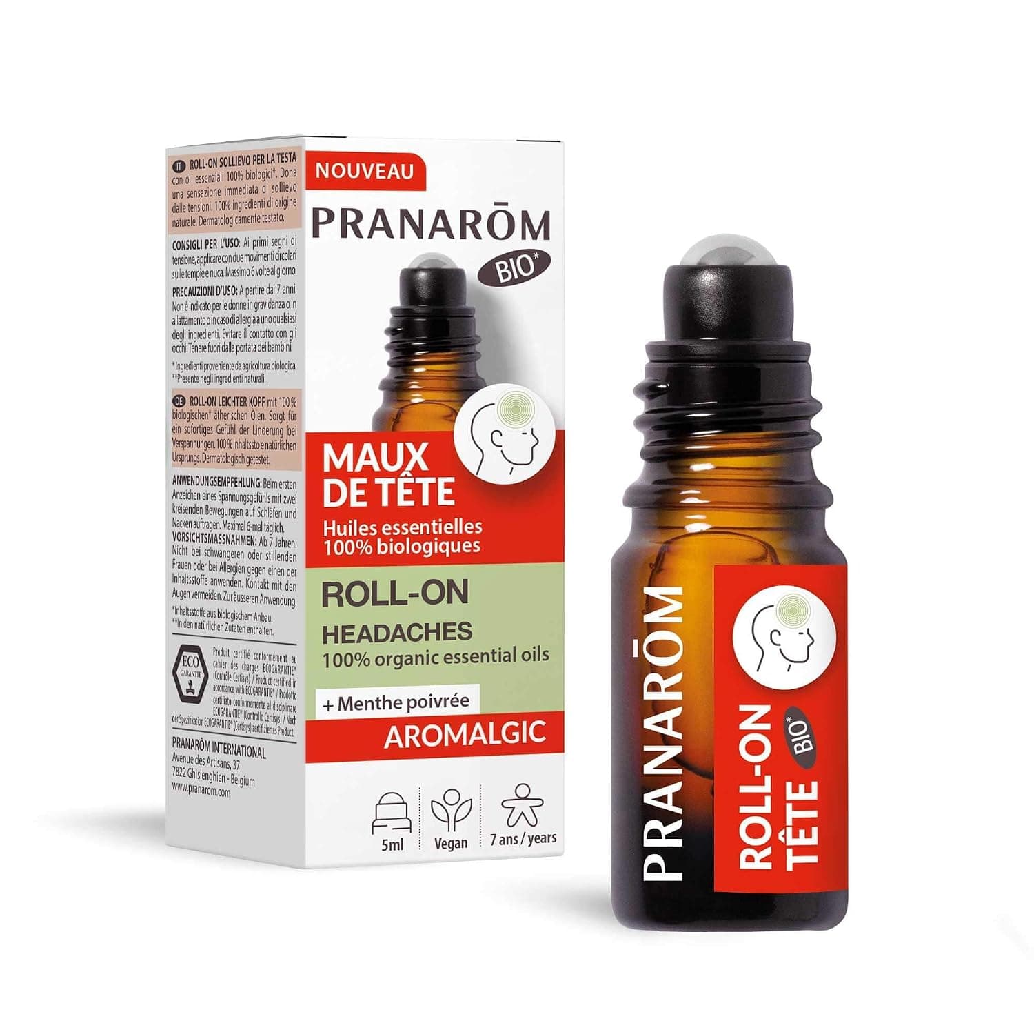 Pranarôm Aromalgic Roll-on Head | Peppermint and cajeput help eliminate headaches. Metal ball, instant fresh effect without alcohol.