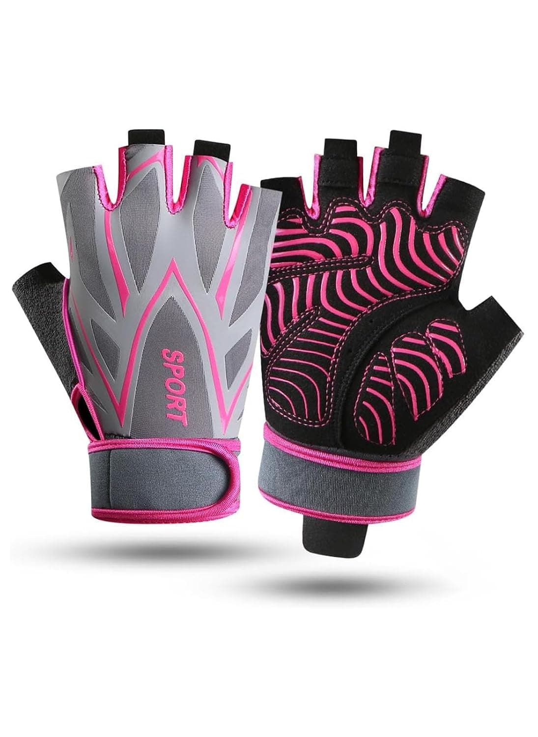 Breathable Half Finger Gym Gloves with Thick Padding & Non-Slip Grip, Lightweight Weight Lifting Gloves with Wrist Support for Cycling Climbing Rowing