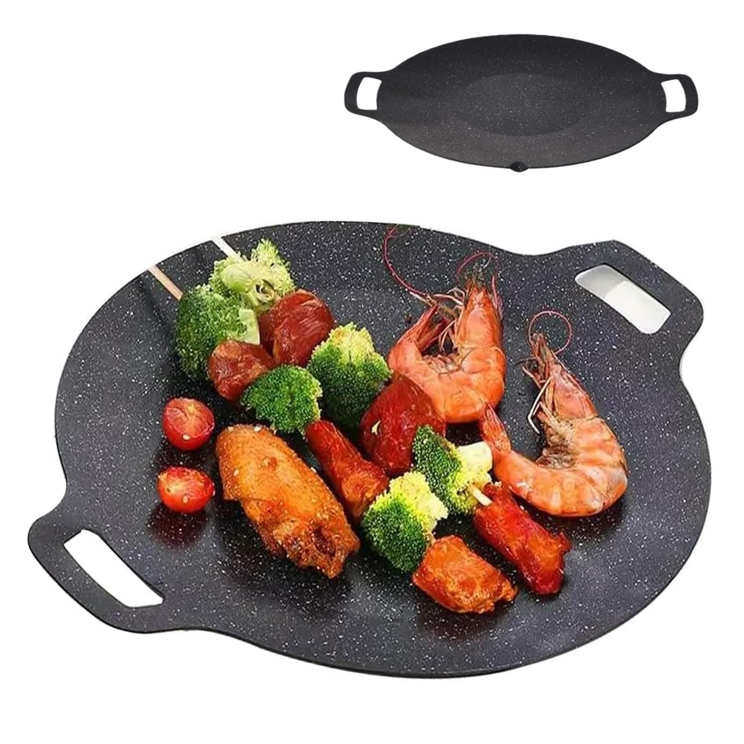 BBQ Grill Pan, 30cm Round Non-Stick Cast Iron with 2 Handles - For Indoor & Outdoor Cooking on Grill, Stovetop, Oven & Campfire, Indoor/Outdoor Black Iron Skillet