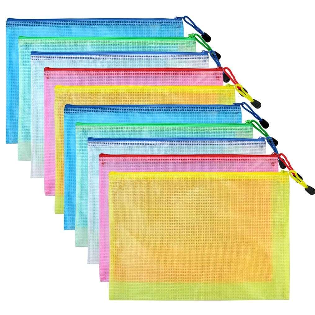 10 Pcs A4 Zipper File Bags, Zippered Waterproof PVC Pouch Plastic Zip Document Filing Folder 5 Colors