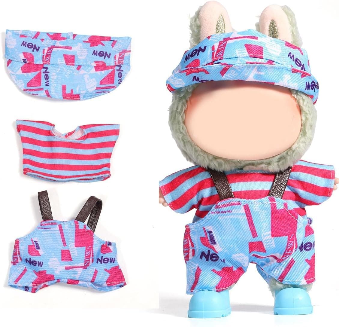 Clothes for Labubu Dolls, DIY Dress Up Doll Clothing for 17cm Dolls Accessories Suit Kawaii Outfits, Premium Outfit Accessories, Decorative Dress Doll Clothes, Doll Not Included, Blue Pink
