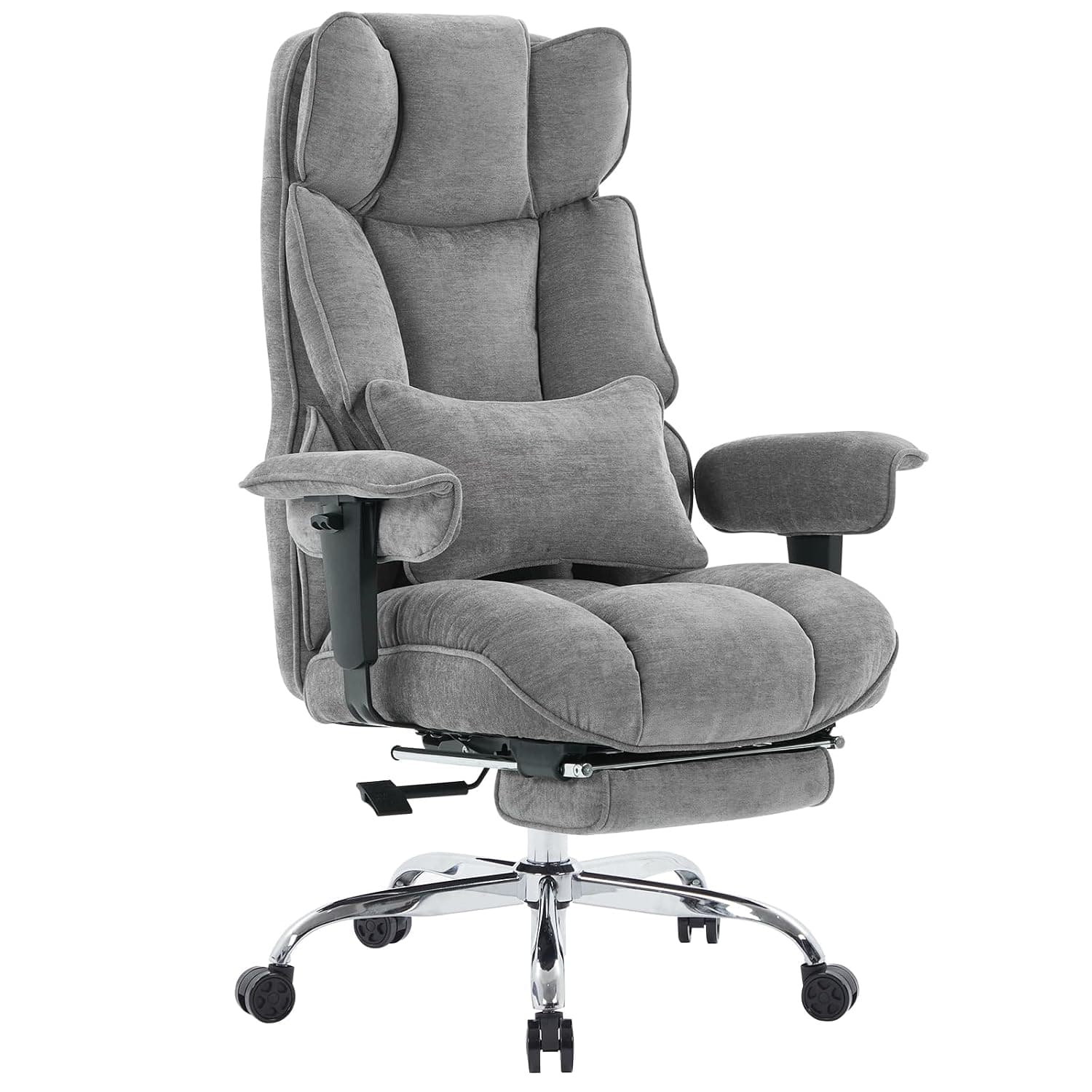 Efomao Big and Tall Office Chair, Ergonomic Executive Chair with Footrest, Fabric Computer Desk Chair for Back Support, Grey Gaming Style