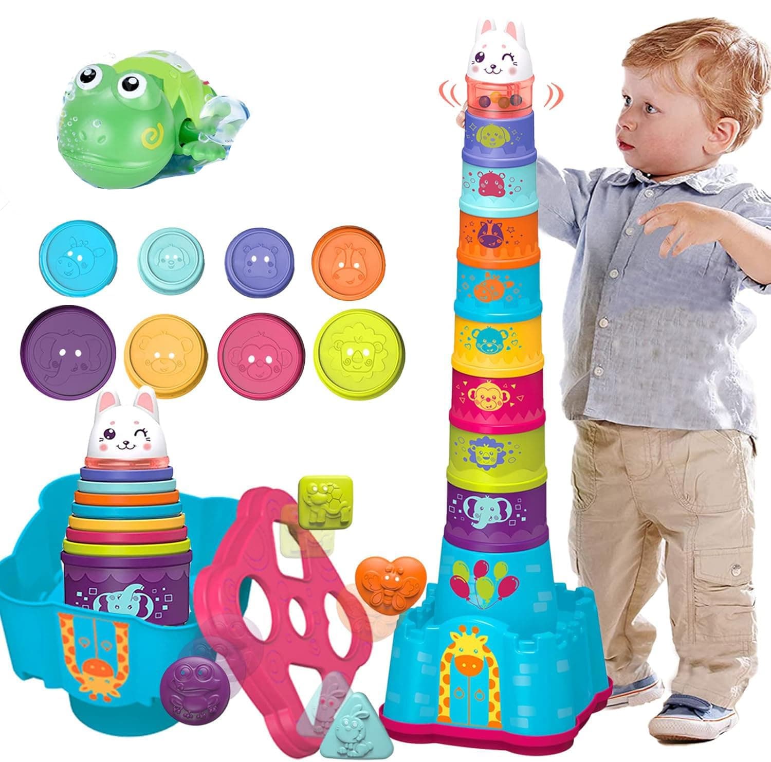 Baby Stacking Toys for Toddler 1-3, Nesting Cup Shape Sorter for Infant 6 to 12-18 Month, Learning Stackable Block, Birthday Gift for Girl Boy 9 Month