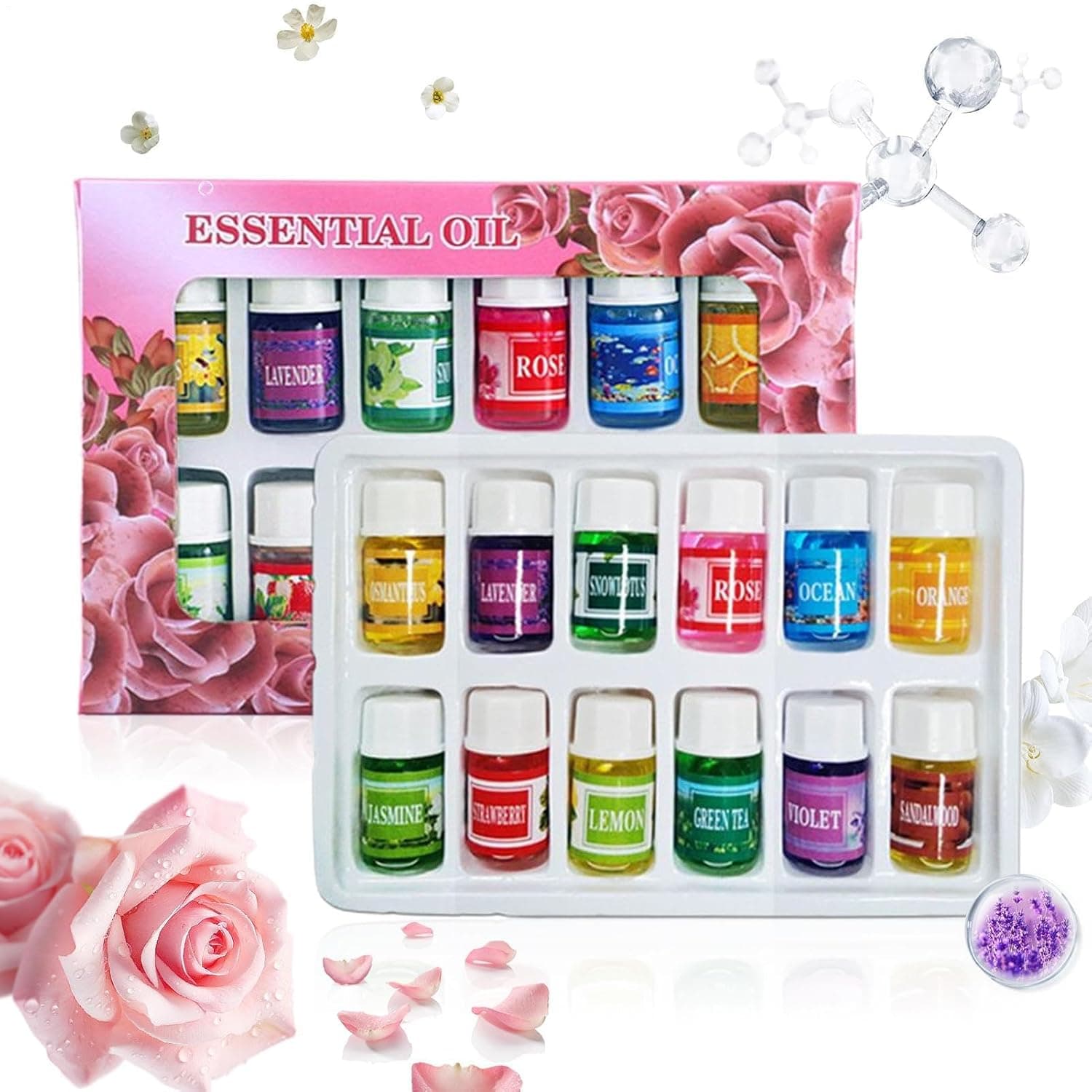 Aromatherapy Oils for Diffuser 12 Pieces Fragrance Oil Scent for Humidifier | Natural Water-Soluble Humidifier Scents 3ml Long-Lasting Air Freshener for Room Car Home