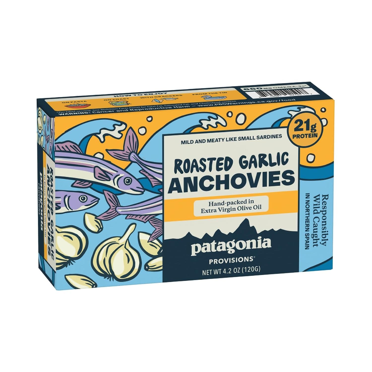 Patagonia Provisions Roasted Garlic White Anchovies | Responsibly Sourced in Spain | 21g Protein & Gluten Free | 4.2 Oz (Pack of 1)
