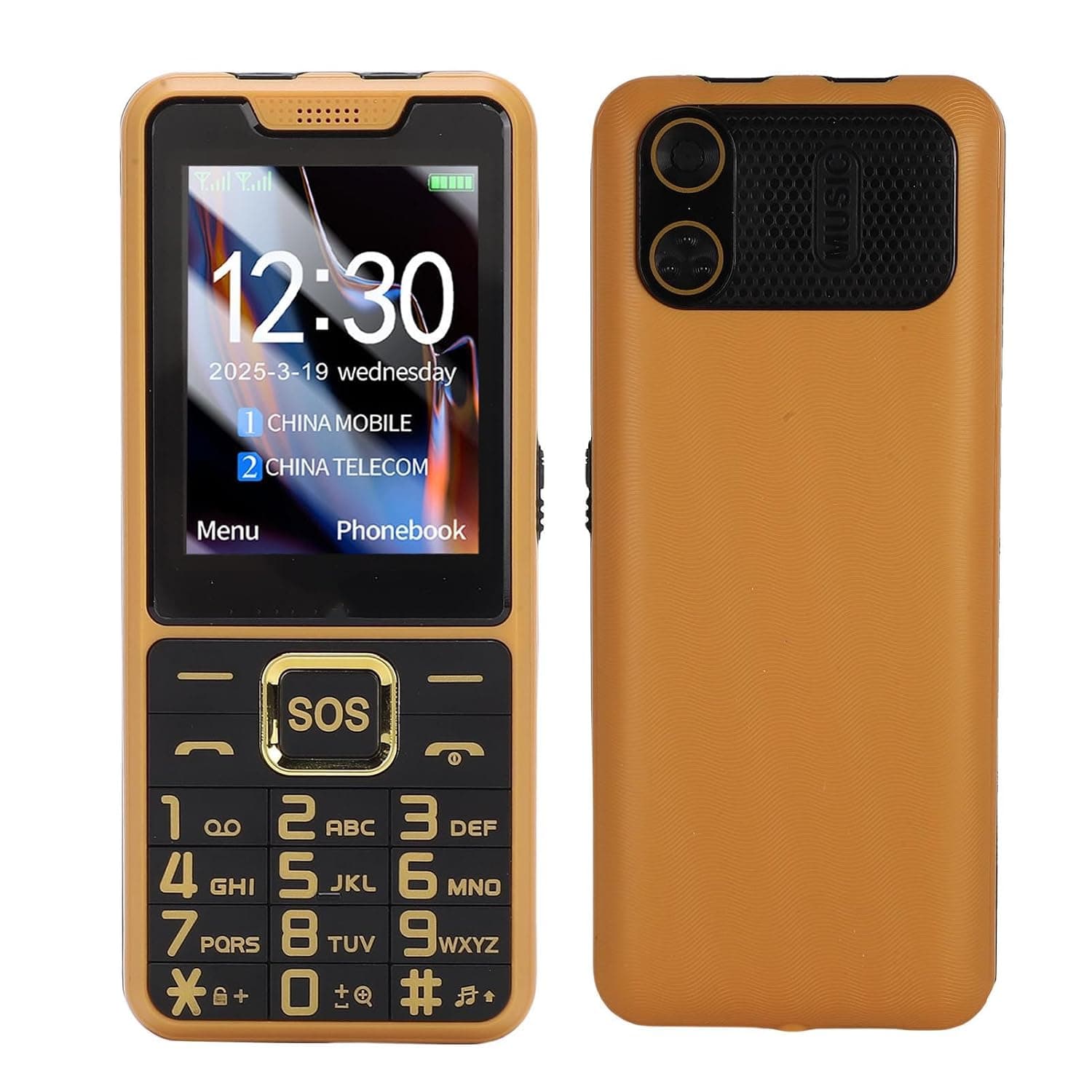 XUMIUZIY 4G Seniors Phone, 2.6 Inch HD Display Shatter Proof Large Buttons Cell Phone with SOS Key and Flashlight, for Emergency Calling and Easy Navigation (Gold)