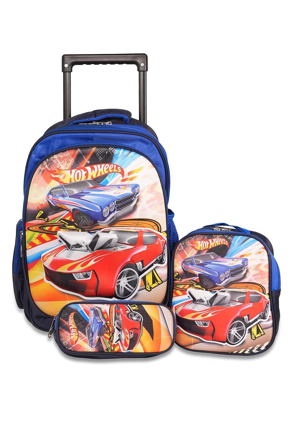KTMC Kids 3-Piece Rolling Trolley School Bag Set with Backpack, Tiffin Bag & Pencil Case Lightweight Wheeled Book Bag for Boys- 9910
