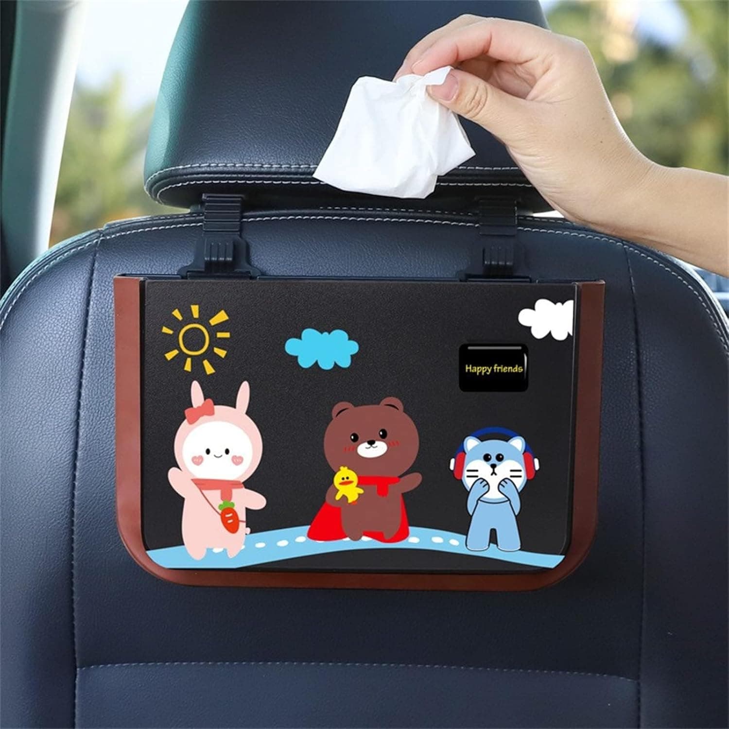 X spring Hanging Car Trash Can, Waterproof Automotive Garbage Bag with Secure Clip, Collapsible Car Organizer Storage Bin for Front and Back Seats, Portable Vehicle Trash Can for Cars and SUVs