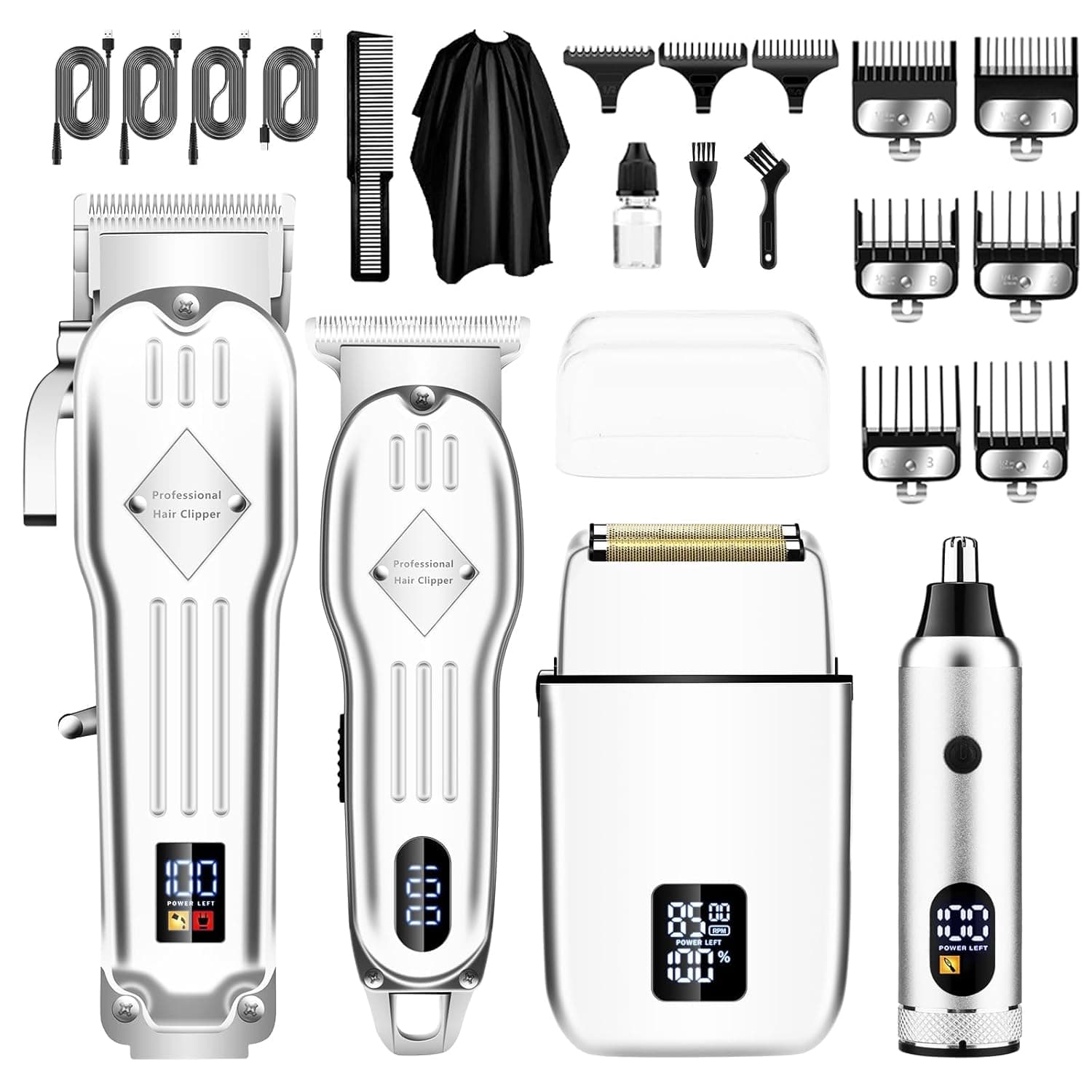 Professional Hair Clippers and Trimmer Set, Beard Trimmer & Foil Shaver & Nose Trimmer Kit for Men, Cordless Mens Clippers and Grooming Kit for Hair Cutting, Beard Styling, Home, Barber