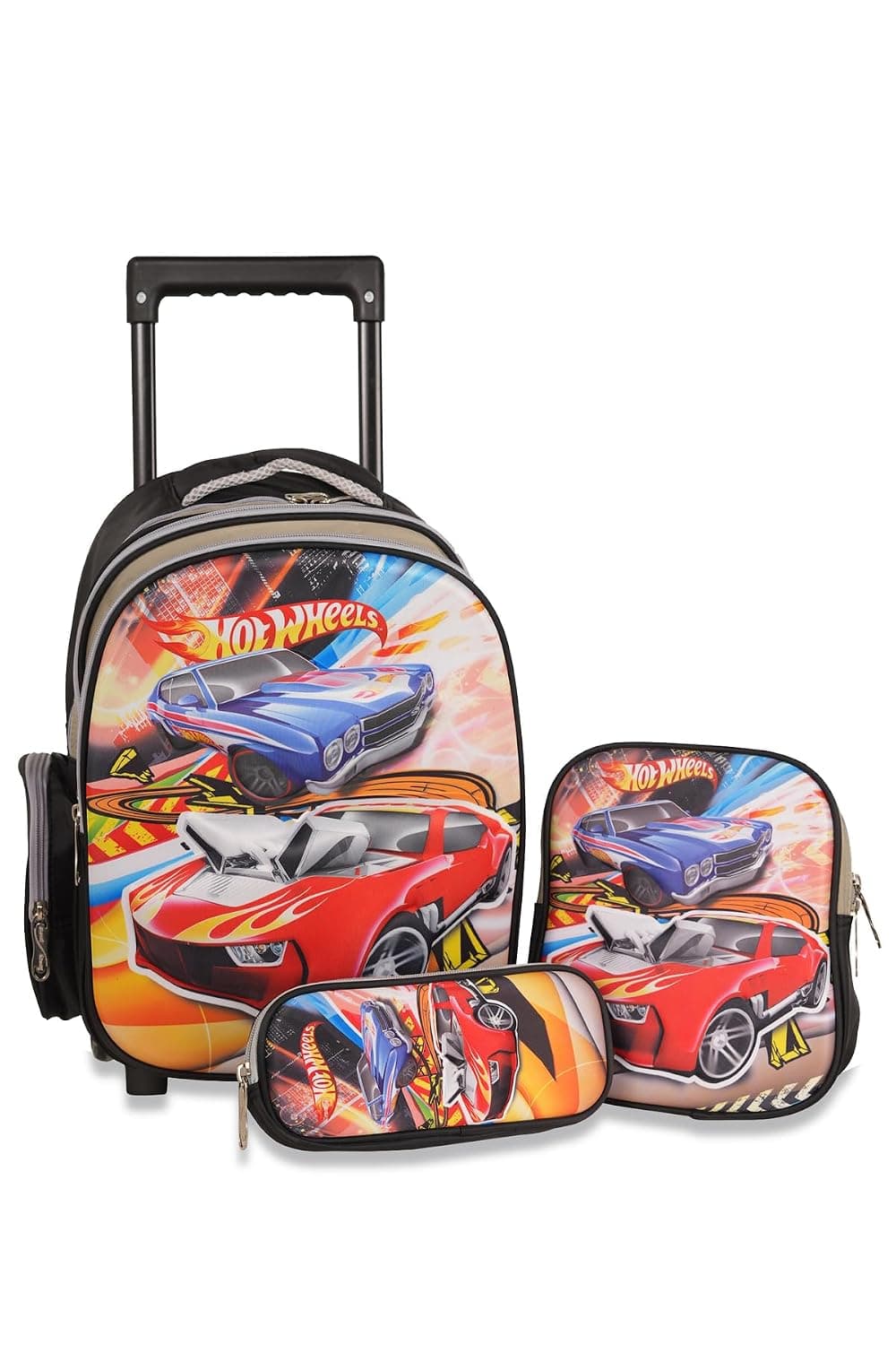KTMC Kids 3-Piece Rolling Trolley School Bag Set with Backpack, Tiffin Bag & Pencil Case Lightweight Wheeled Book Bag for Boys-9904