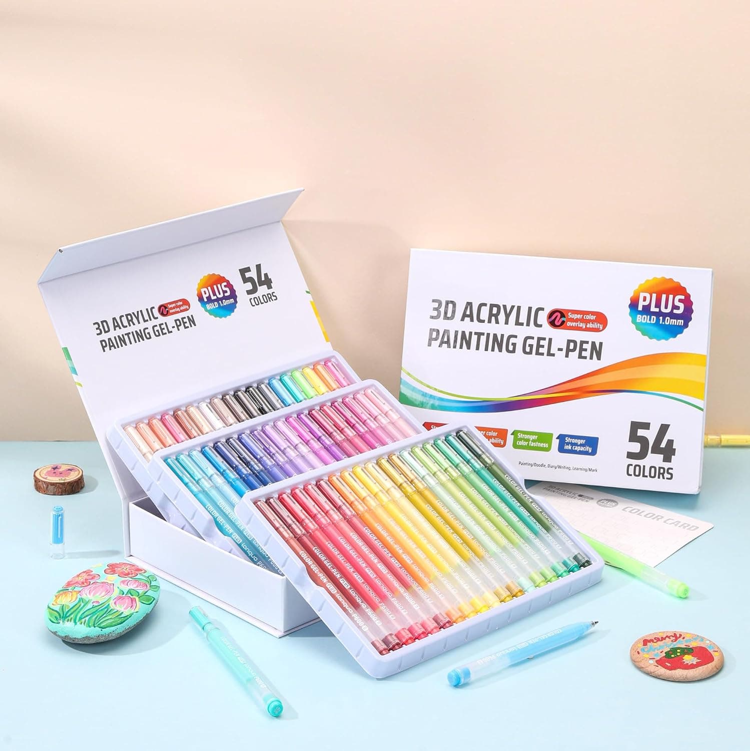 Ddaowanx Colored Acrylic Gel Pens Set,1mm Medium Point Smooth Writing | 3D-54 Colors Acrylic Paint Pens Waterproof & Fade-Resistant for Drawing,Coloring,Note Taking,DIY and Art Crafts Supplies