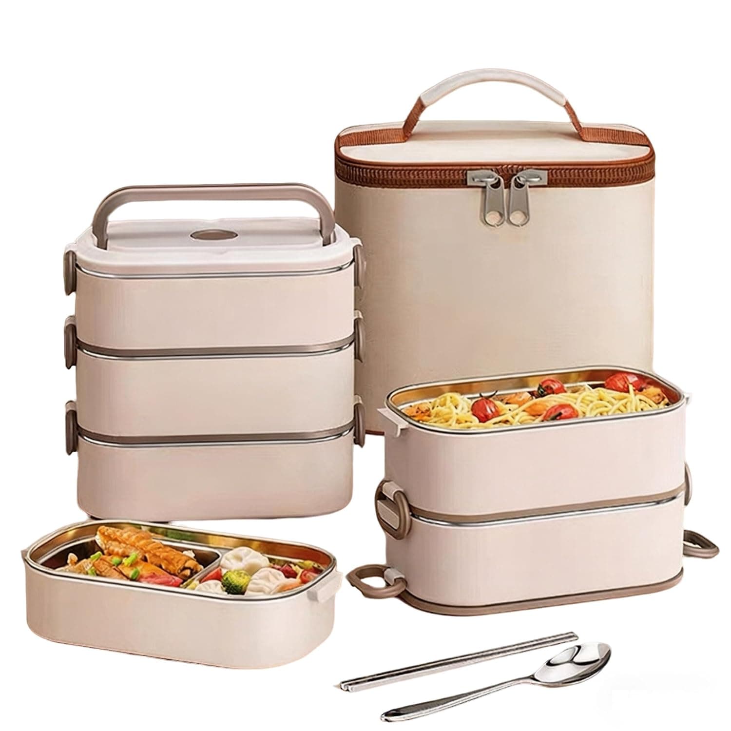 Premium 304 Stainless Steel Lunch Box, With a Capacity of 2700ml, Three-Layer Leakproof and Microwave-Safe, Comes With an Insulated Bag, Suitable for Children and Adults, Ideal for School and Office