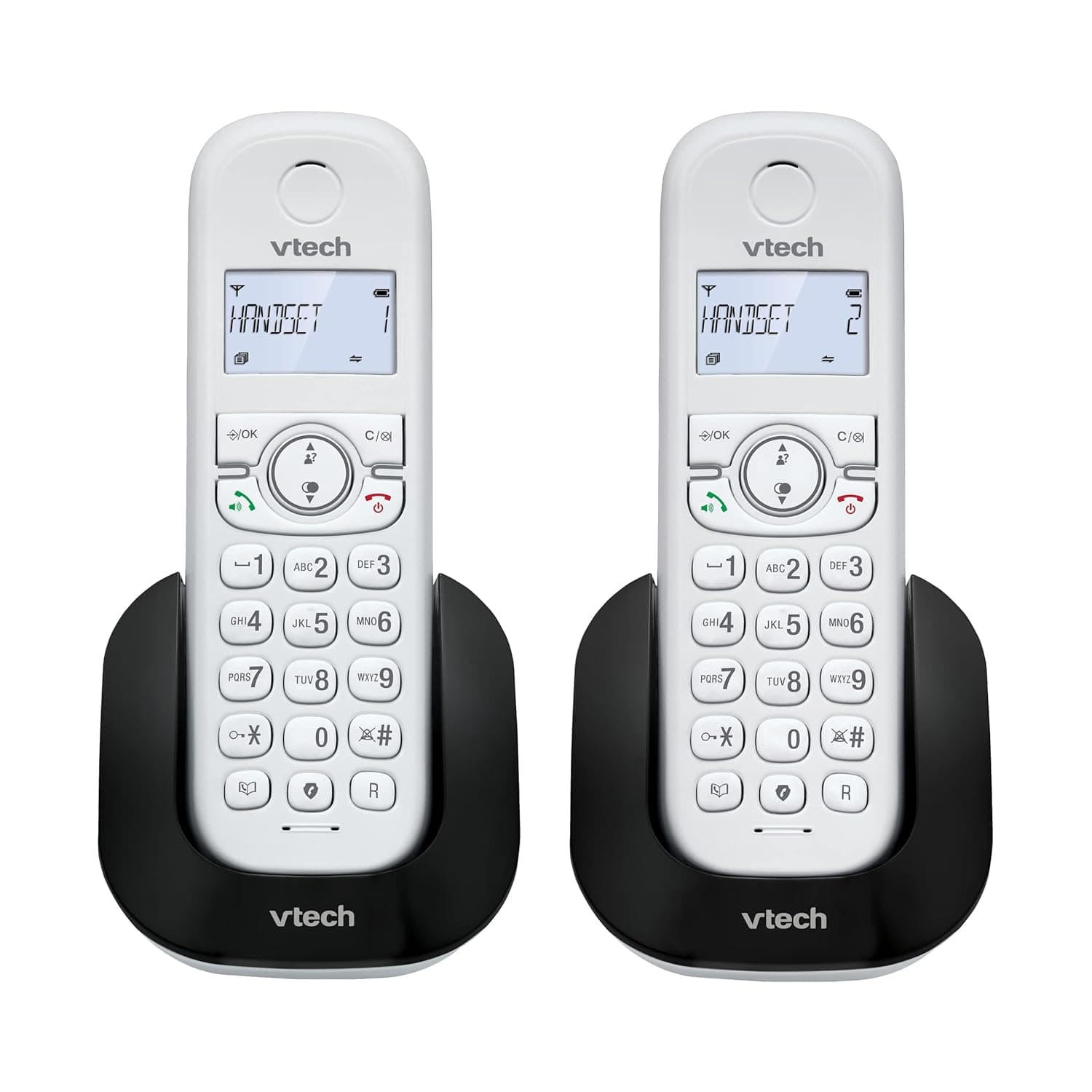 VTech CS1501 DECT Cordless Phone with Call Block, 2 Handsets, Intercom, Landline House Phones, White, Caller ID/Call Waiting, Redial, Handsfree, illuminated Display and Keypad