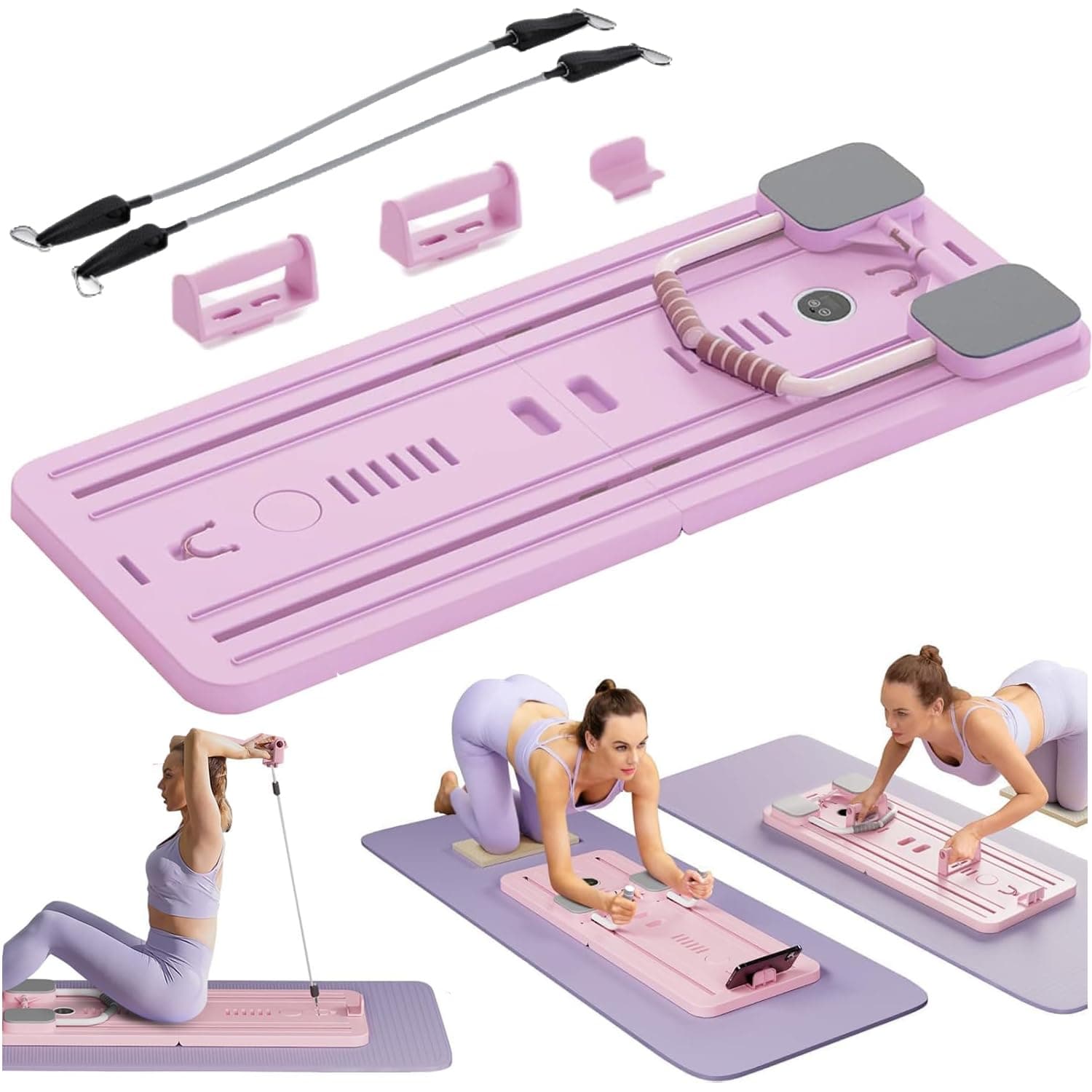 Foldable Pilates Board, 5 in1 Multifunctional Pilates Reformer Machine Set with Timer, Full-Body Toning Workout Core Exercise Equipment for Home Women Men