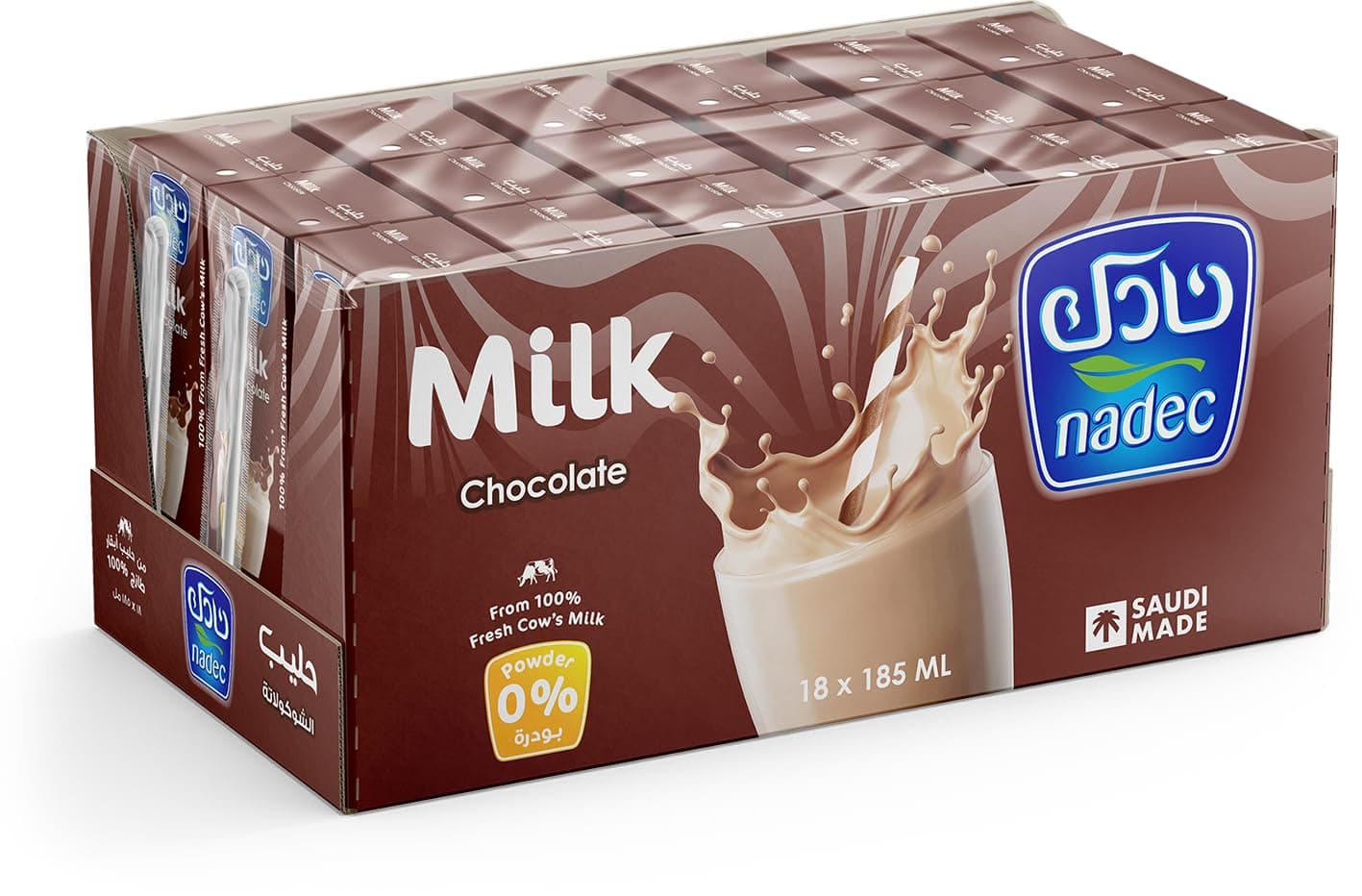 Nadec Chocolate Flavoured Long Life Milk, 18 X 185 ML
