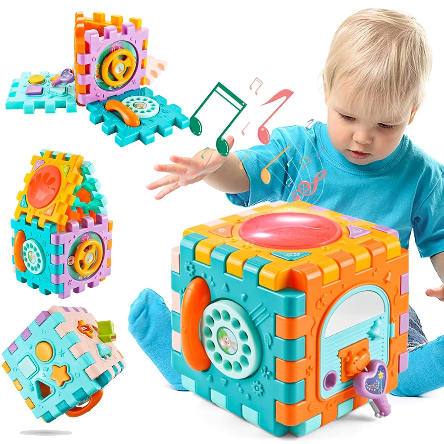 ZMZS Baby Activity Cube Toy for 12 Months, 6 in 1 Busy Learning Play Center with Music Light for Toddler 1-3, Bead Maze Shape Sorter Travel Toy, Kids Early Education Gift for Boy Girl