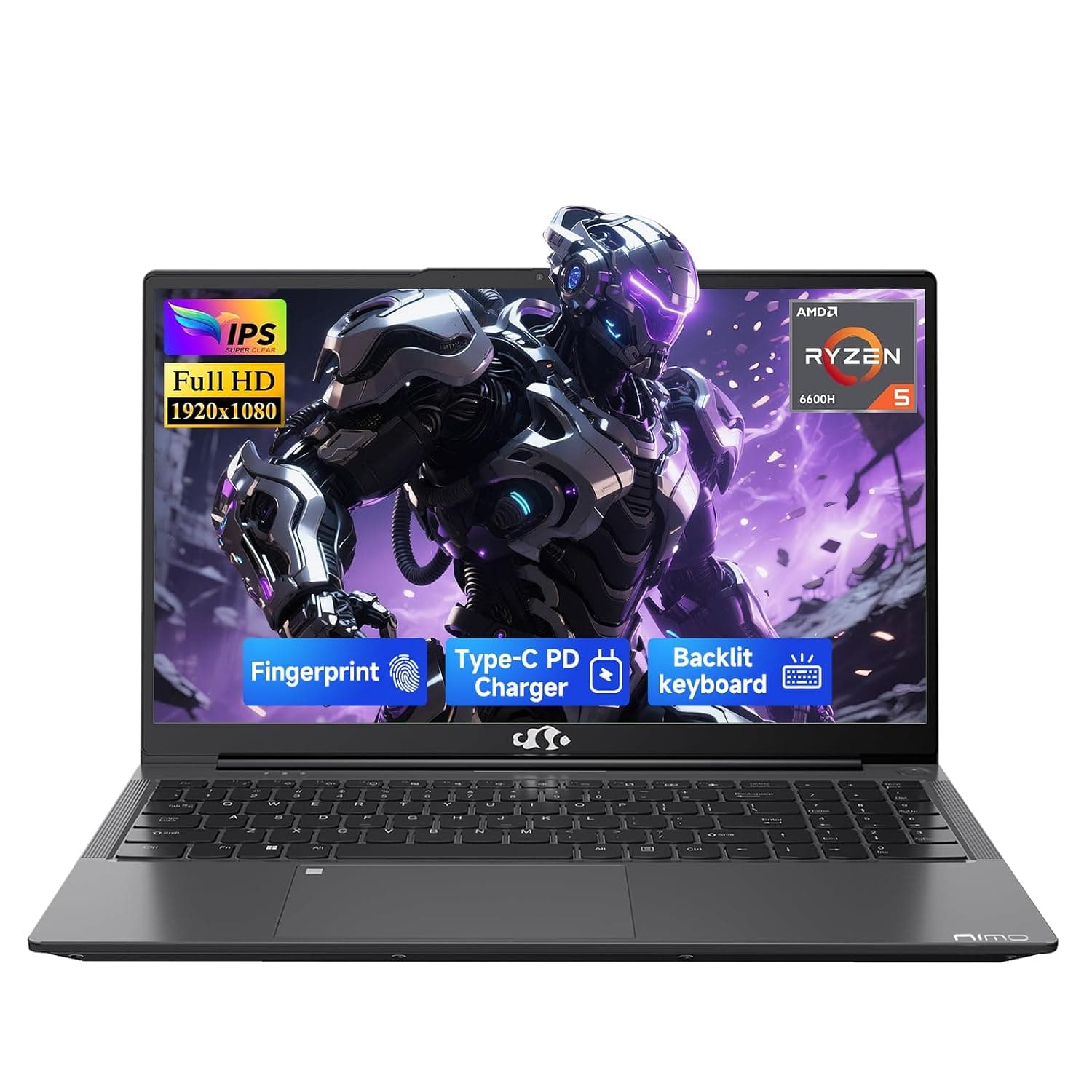 NIMO 15.6" IPS FHD-Gaming-Laptop, Ryzen 5 6600H 16GB DDR5 RAM 1TB SSD (Beat i5-1335U, 6 Cores Up to 4.5GHz) Radeon 660M GPU-Computer with 100W Type-C Backlit Keyboard Fingerprint