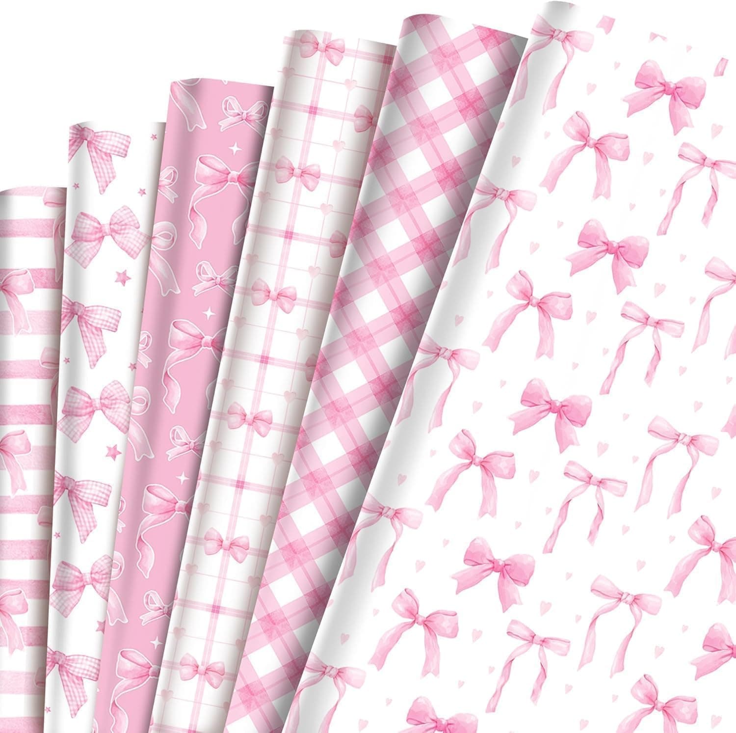 Pink Bow Wrapping Paper 12 Sheets: Decorative Gift Wrap Cardstock - 6 Styles Pink Bow 19.7'' x 27.6'' - Ideal for for Birthday, Christmas, Scrapbooking, DIY Crafts & Party Supplies
