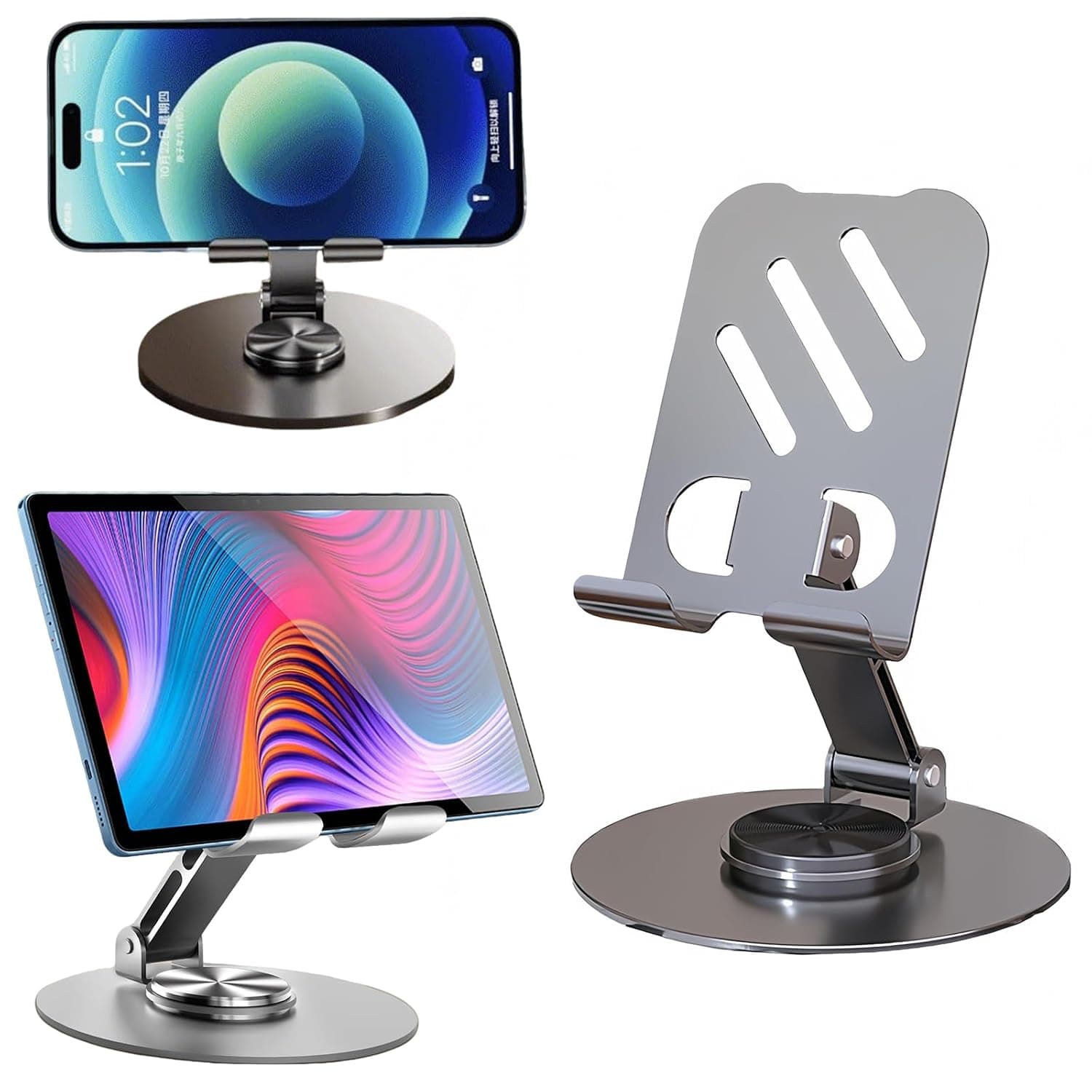 Mizznee Cell Phone Stand Angle Height Adjustable Phone Holder with Pad, Fully Foldable Desktop Mobile Stand Compatible with All Smartphones, ستاند جوال (light gray)