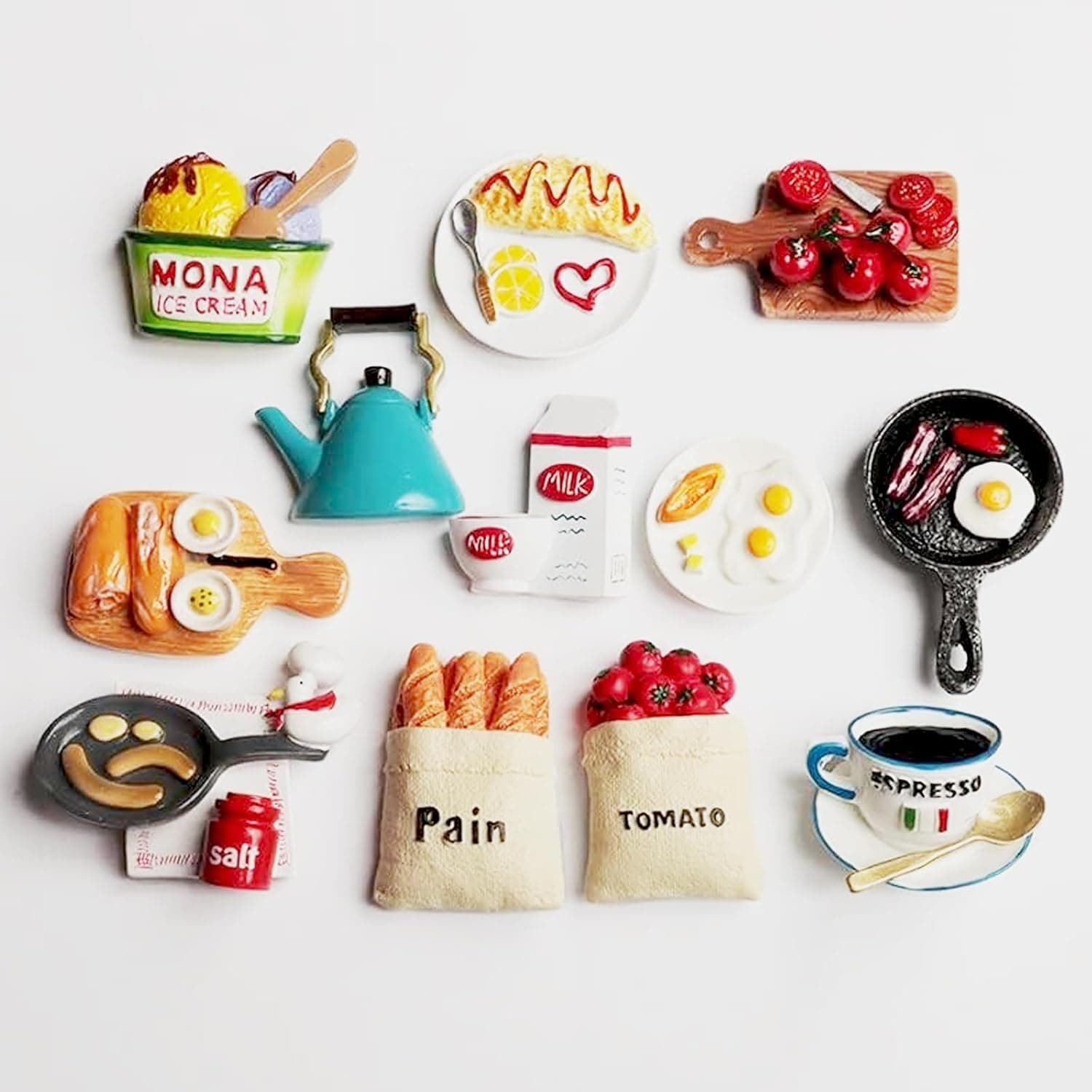 ثلاجة الطعام 12 قطعة مغناطيسية ابداعية للبيض والحليب والقهوة والثلاجة، شريط مغناطيسي لاصق للثلاجة وديكور المنزل هدية