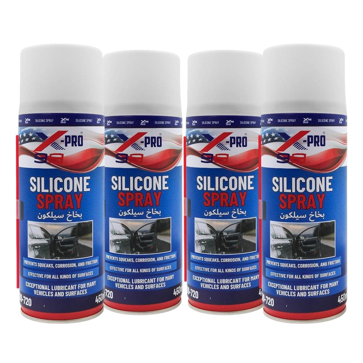 Silicone Spray 450ml | Multi-Purpose Lubricant for Car Interior, Rubber, Plastic, Door Panels, Dashboard, Anti-Squeak & Friction Control | Model- X99-720 (4 PCS)