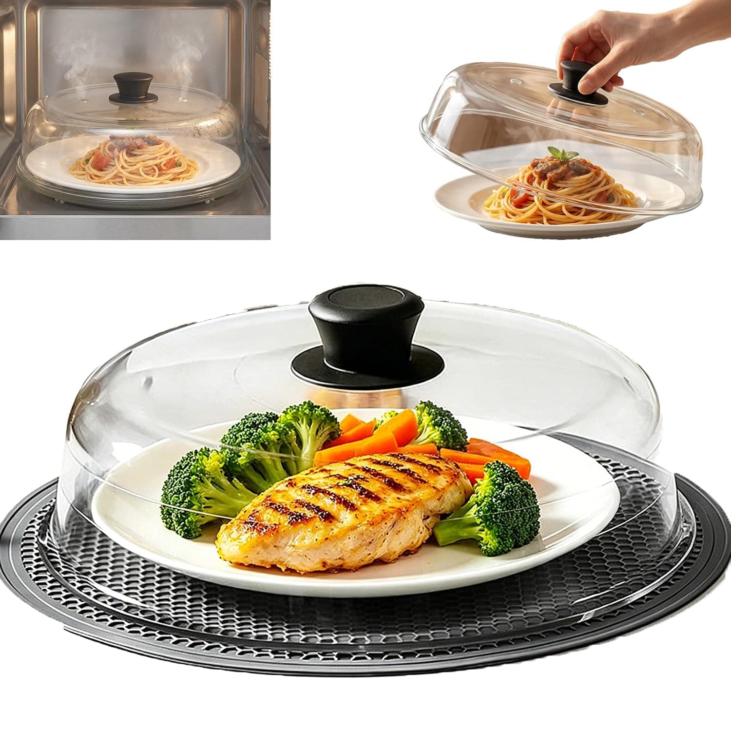 11 Inch Microwave Cover Glass with Ceramic Screws & Silicone Handle - Splash Guard Microwave, BPA-Free, Dishwasher Safe, Includes Silicone Mat