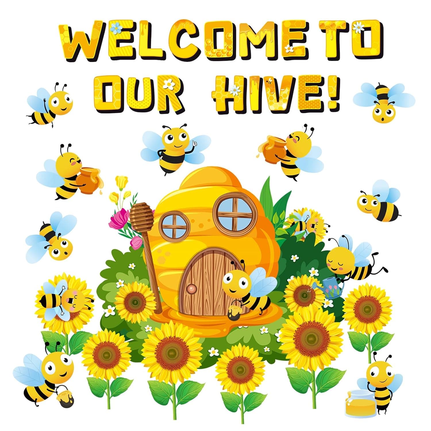 Spring Bulletin Board - Floral Butterfly Plant Cutouts Bee Themed Classroom Decorations Spring Bulletin Board Decorations (bee bulletin board border)